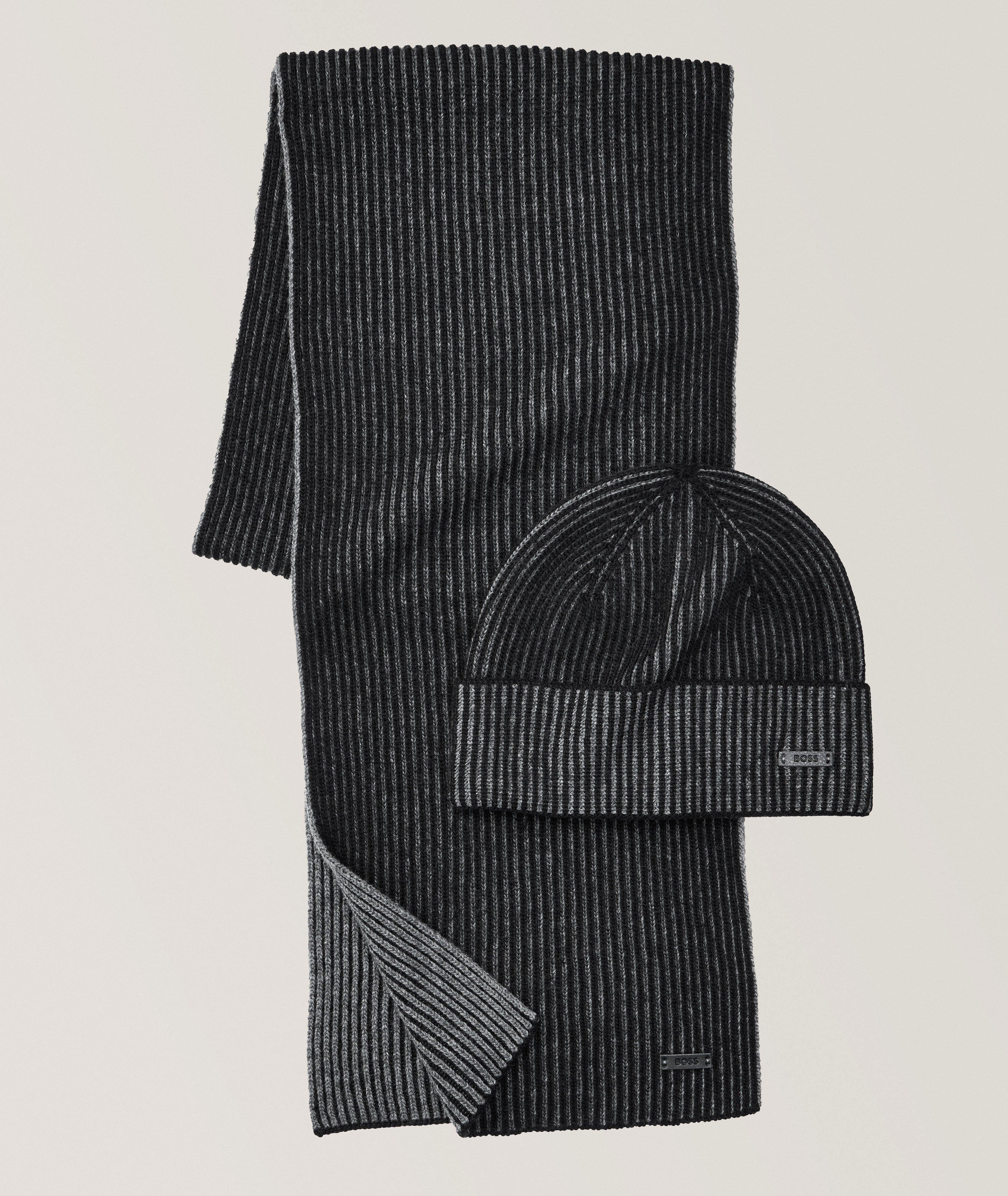 BOSS Ercole Two-Tone Striped Hat & Scarf Gift Set