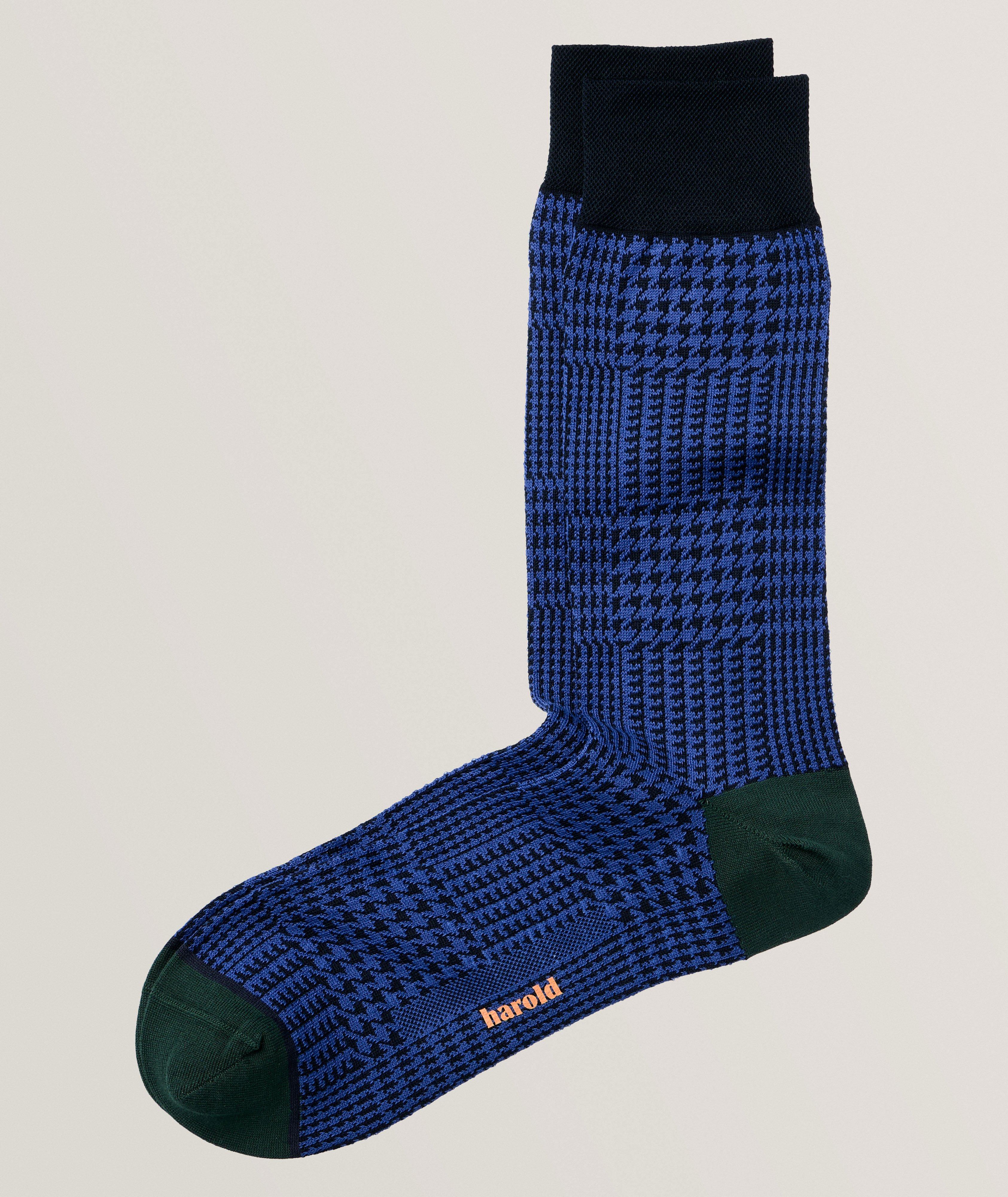 Houndstooth Plaid Cotton-Blend Socks