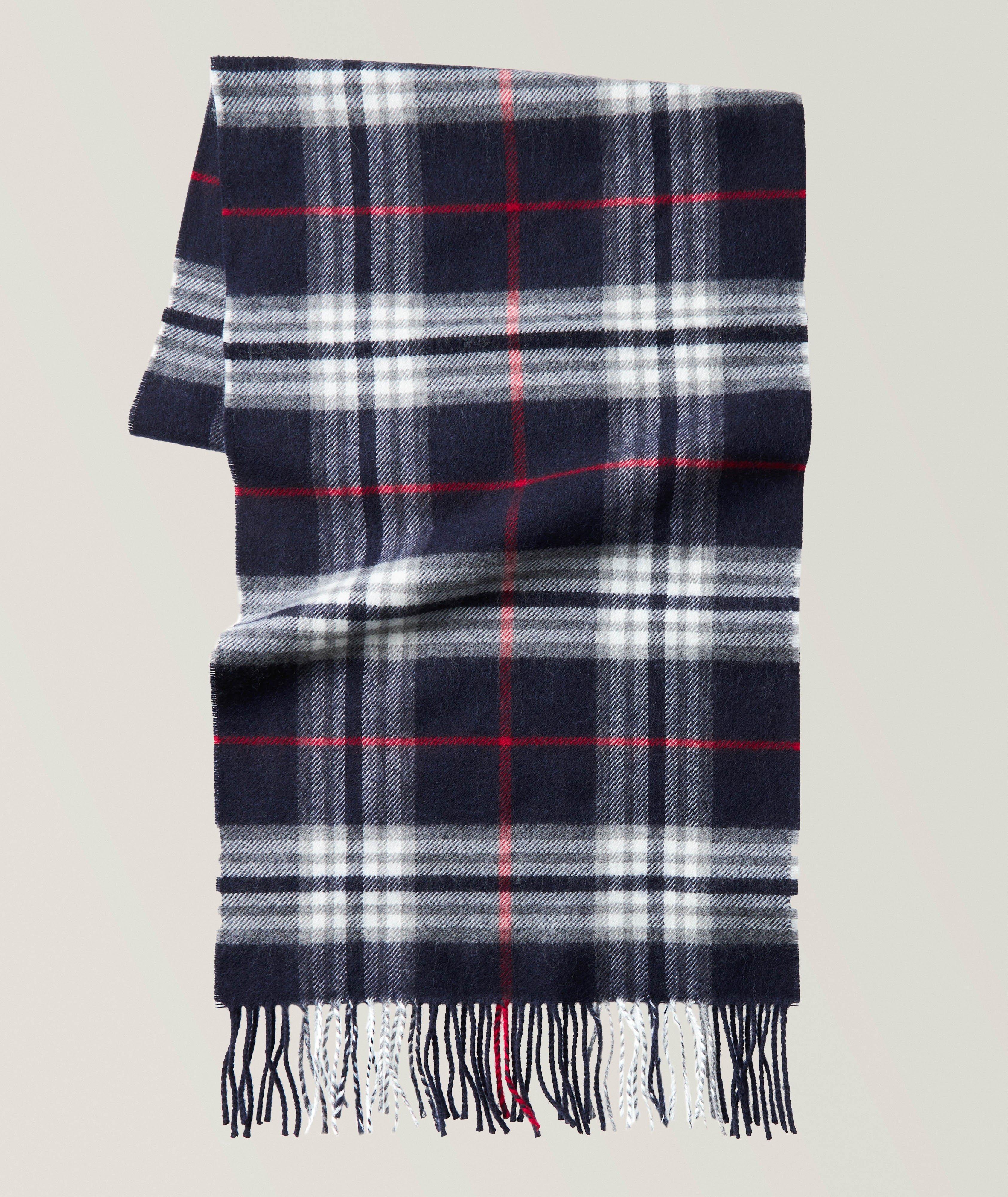 Harry Rosen Plaid Wool Fringed Scarf In Blue