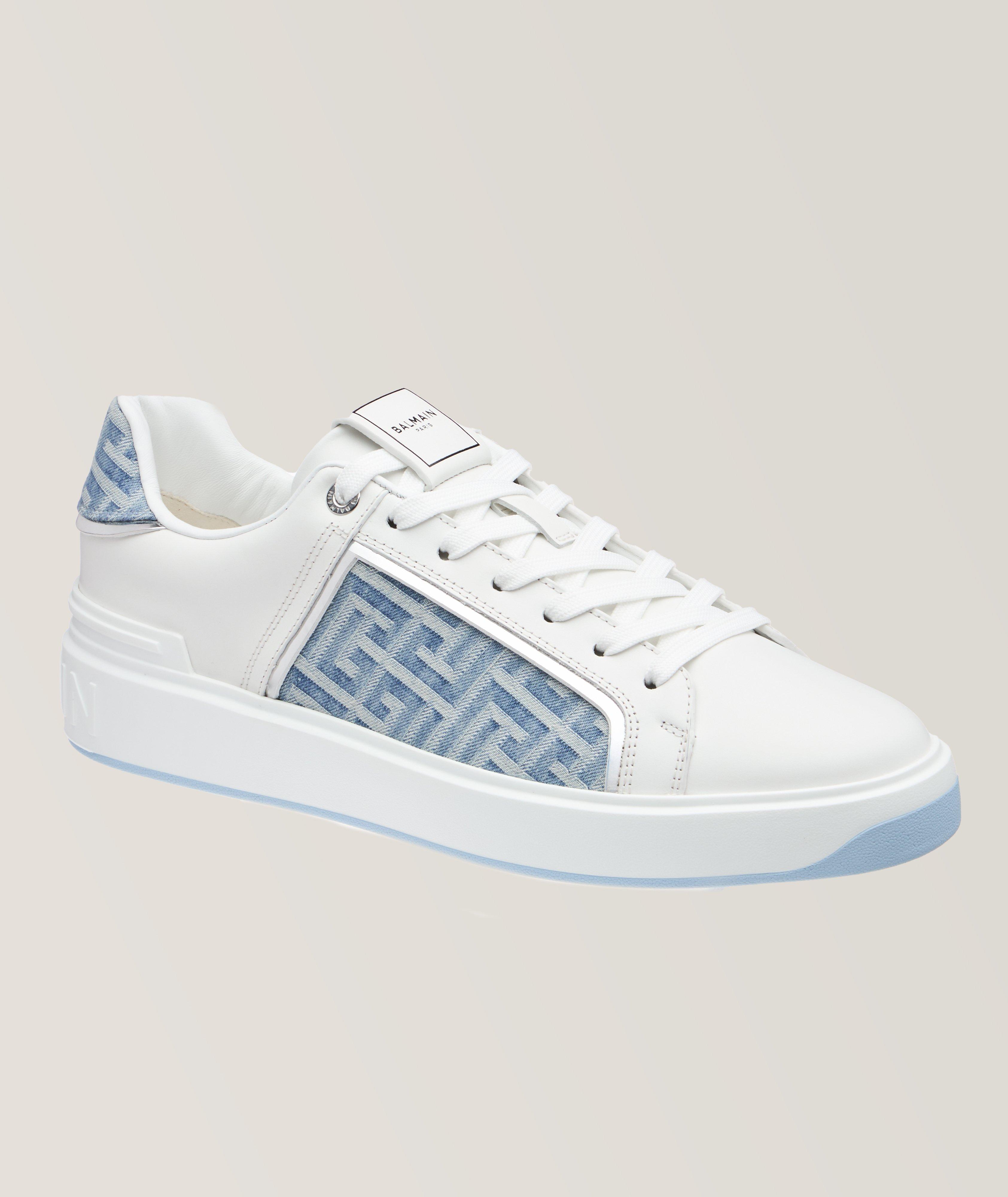 Balmain Chaussure Sport B-Court En Denim Et En Cuir En Blanc , Taille Homme 41