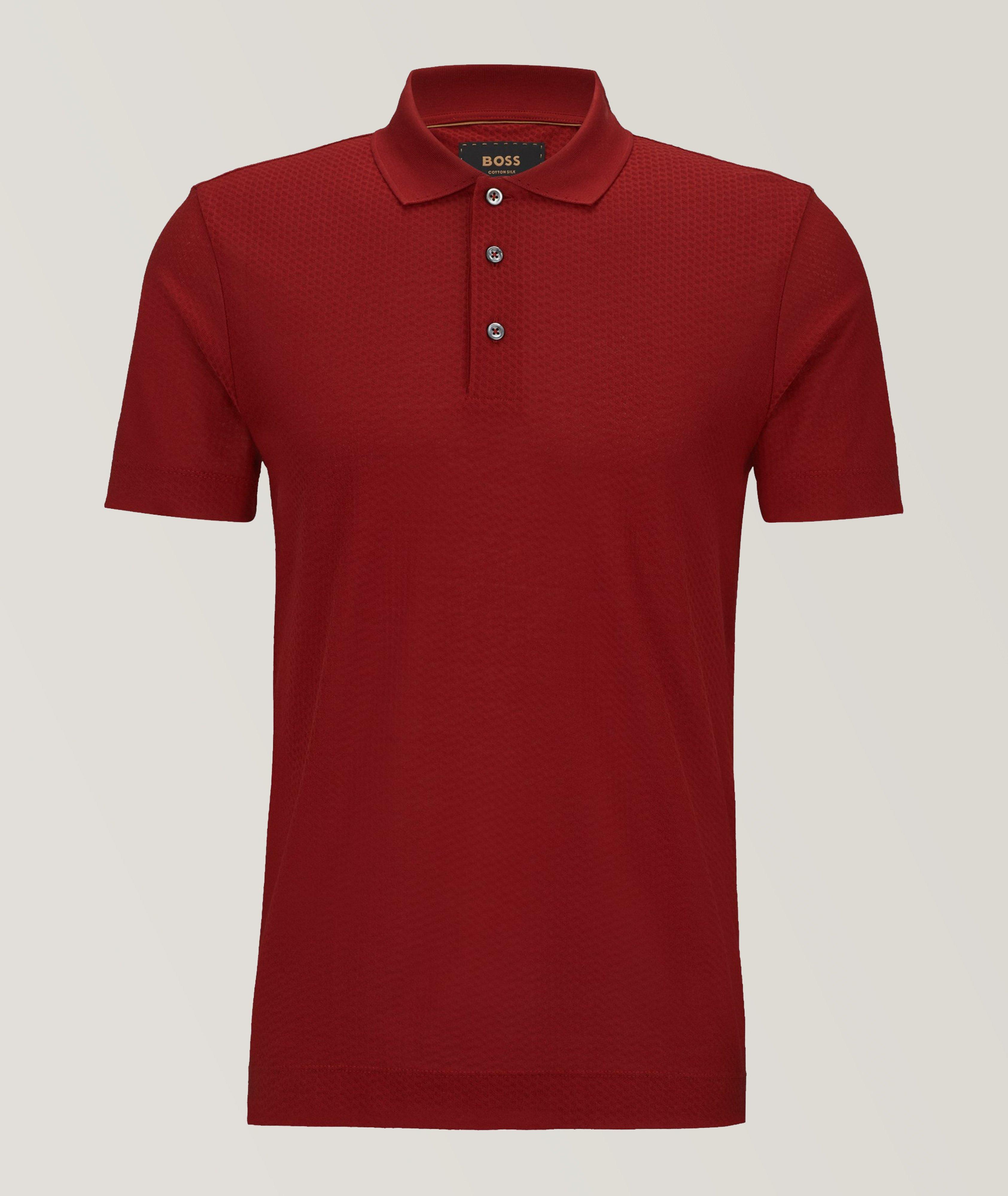 Boss Basket Woven Cotton-Silk Polo In Red , Men's Size 2XL