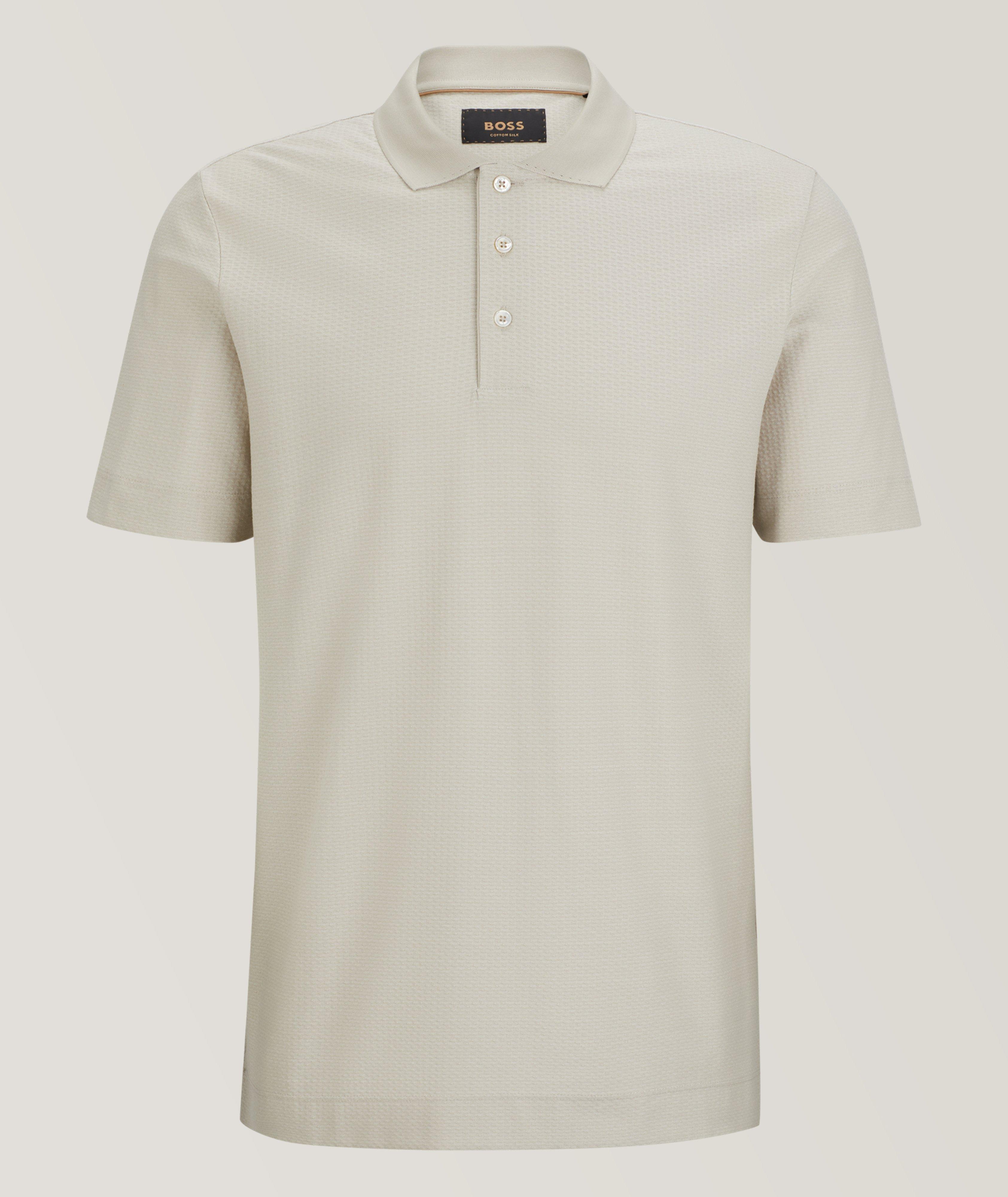 Boss Basket Weave Cotton-Silk Polo In Beige , Men's Size Large