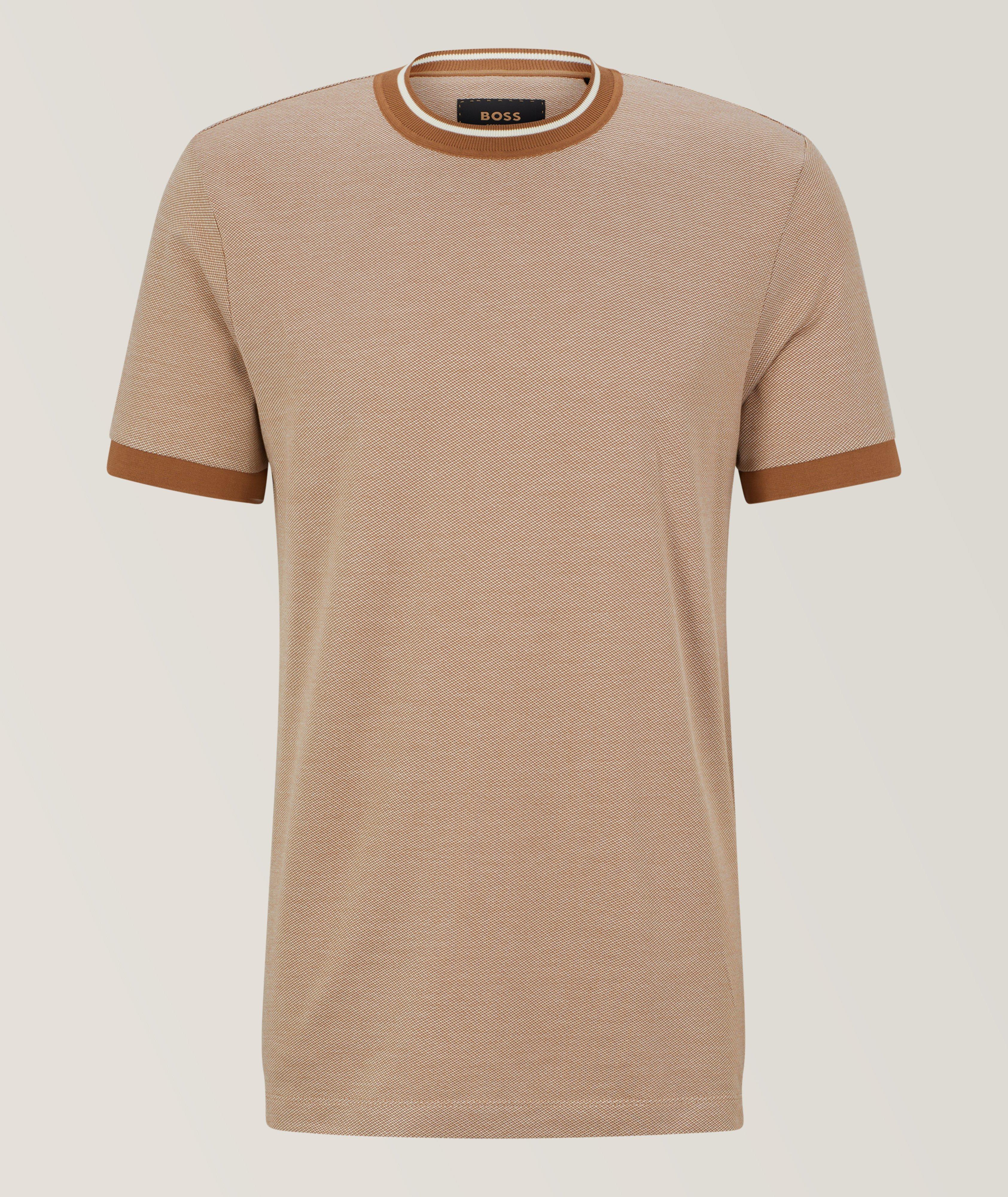 Boss Tesar Tonal Stitch Cotton Silk T-Shirt In Beige , Men's Size Medium