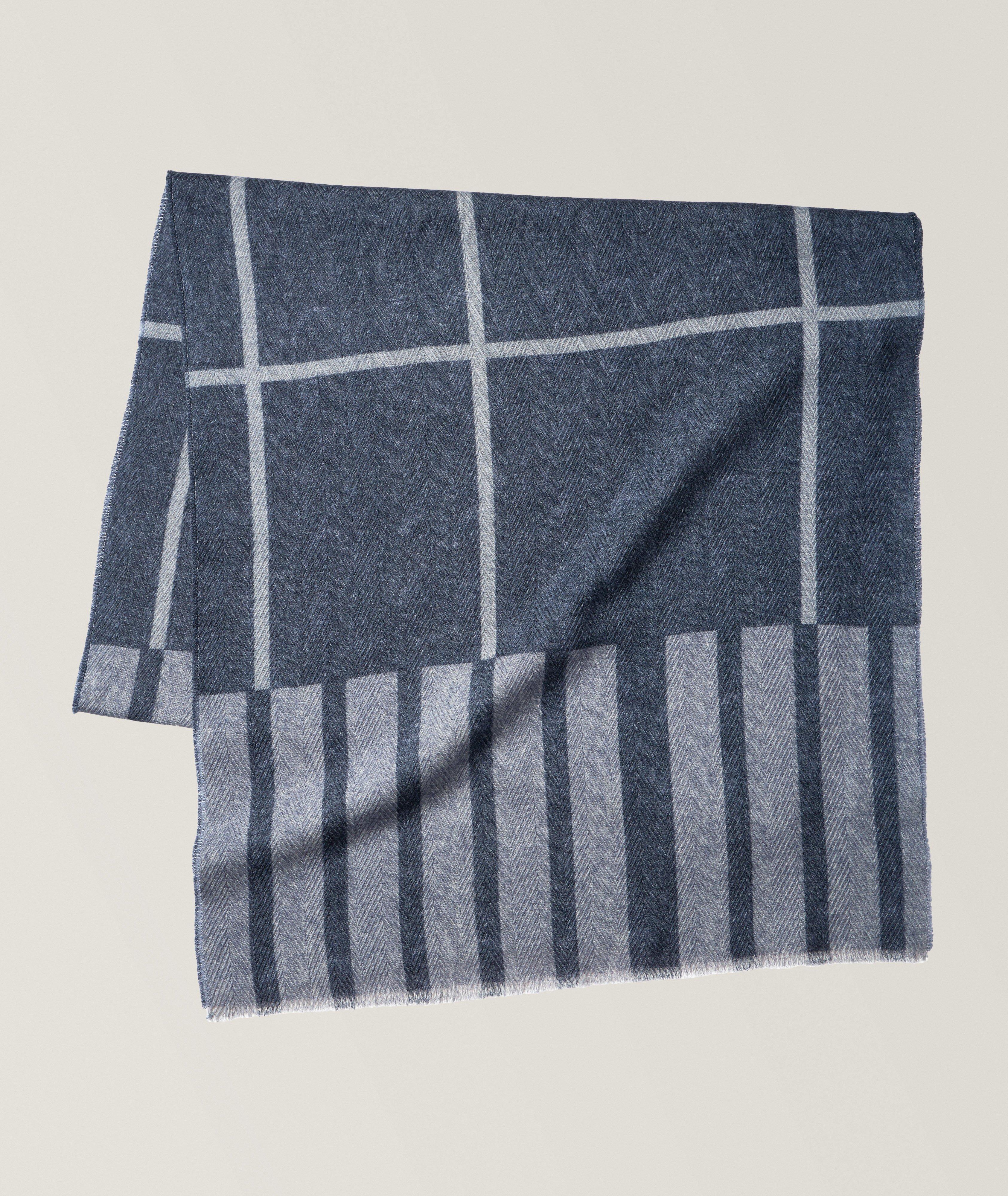 Contrasting Blocking Print Wool Scarf