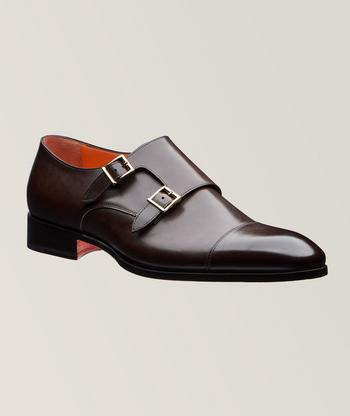 Santoni Burnished Leather Double Monk Strap Shoes Dress Shoes Harry Rosen
