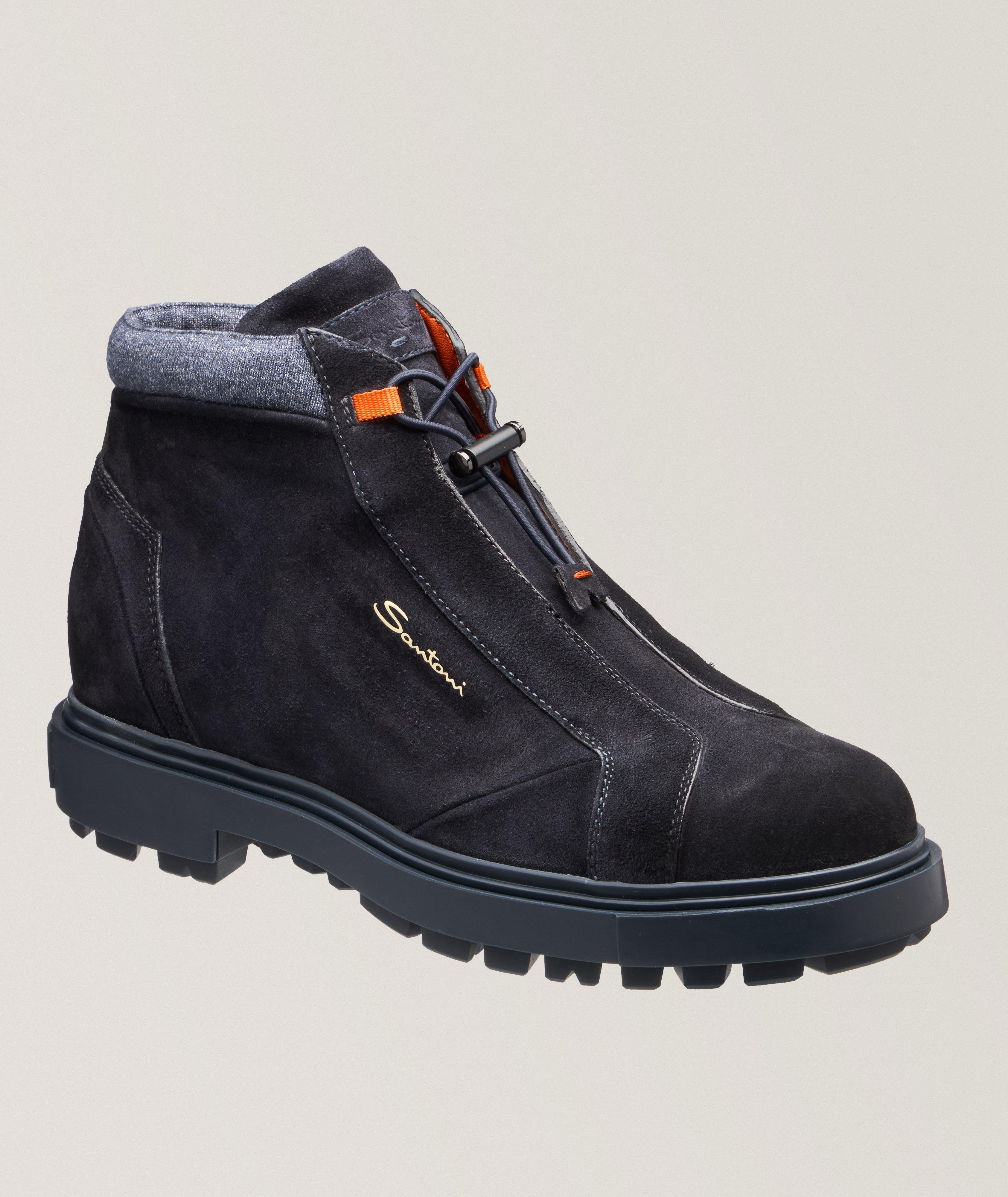 Santoni Botte Corvat En Suède Et En Tricot En Bleu , Taille Homme 12