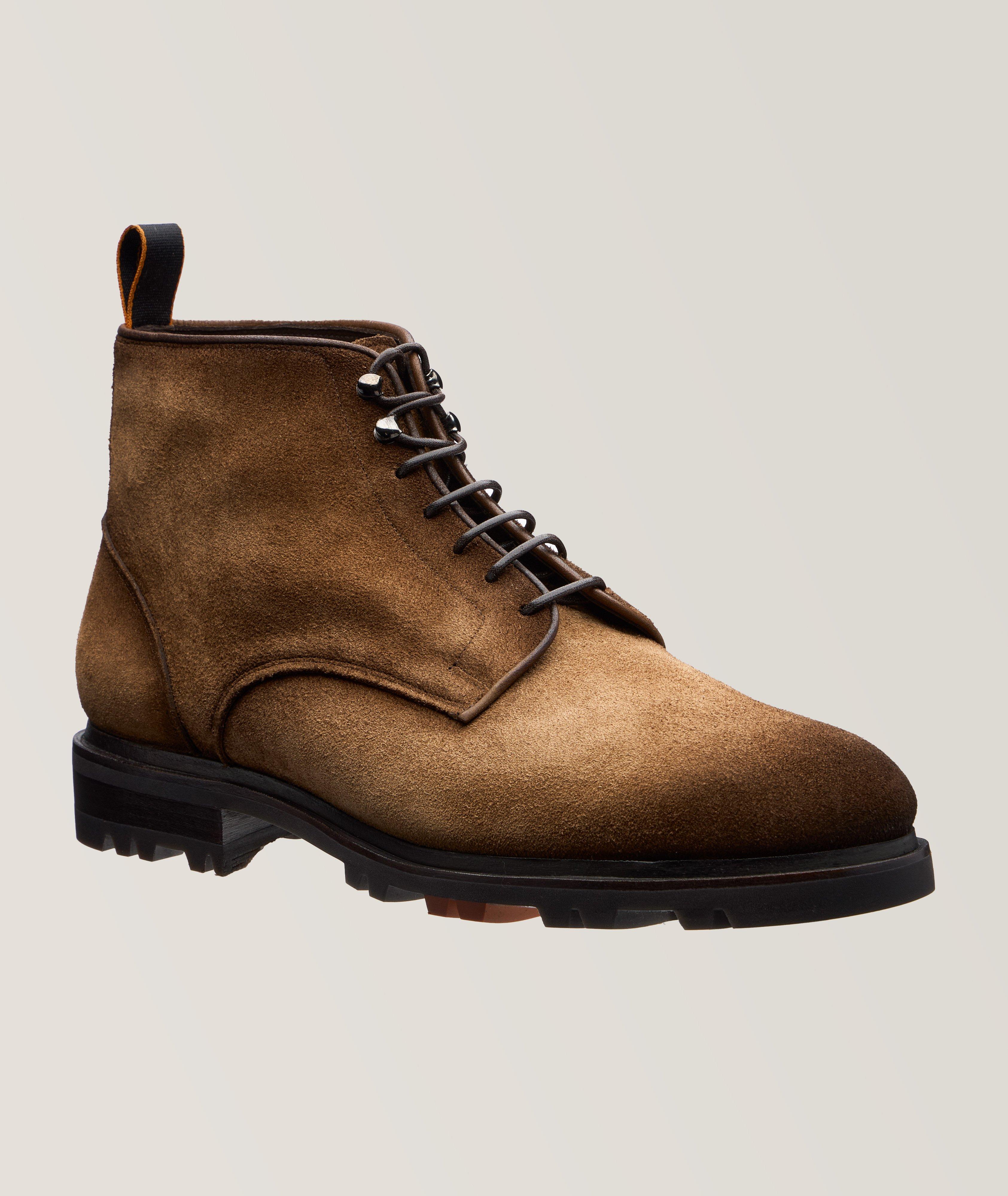 Santoni Botte Non Structurée En Suède En Brun , Taille Homme 9.5