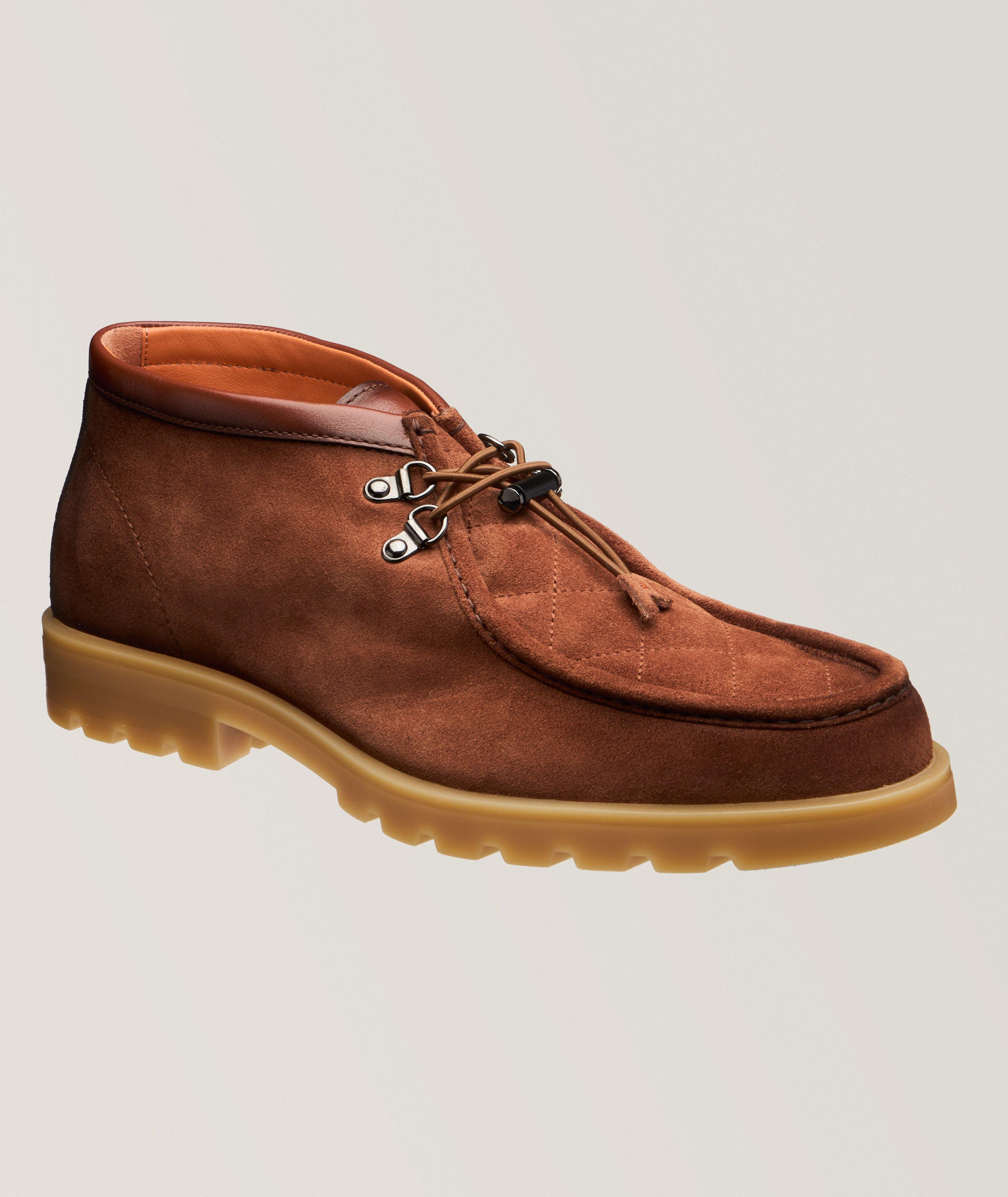 Santoni Botte Gregory En Suède Surpiqué En Brun , Taille Homme 8