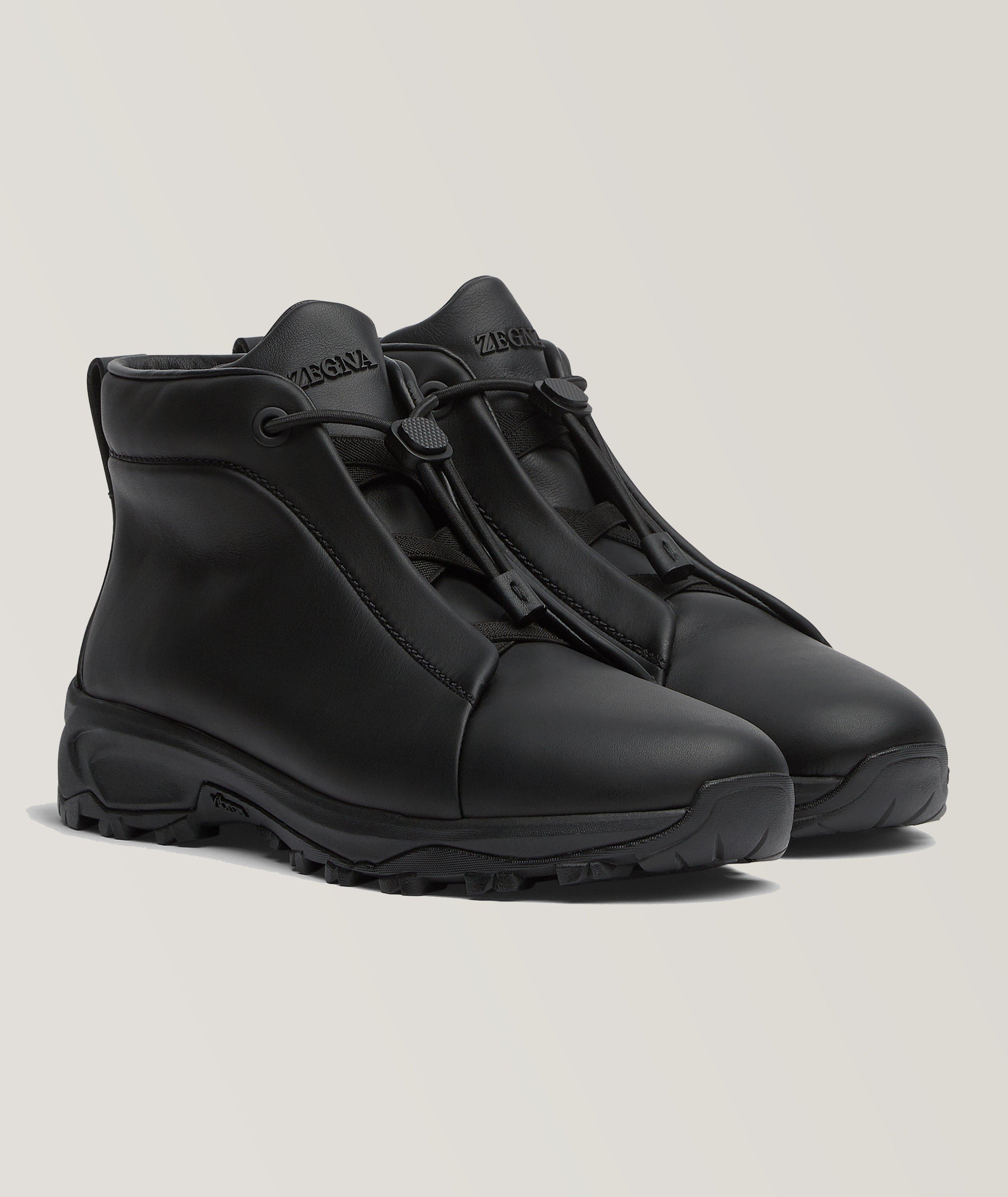 Zegna Botte Vetta En Cuir Nappa, Collection Triple Stitch En Noir , Taille Homme 9.5