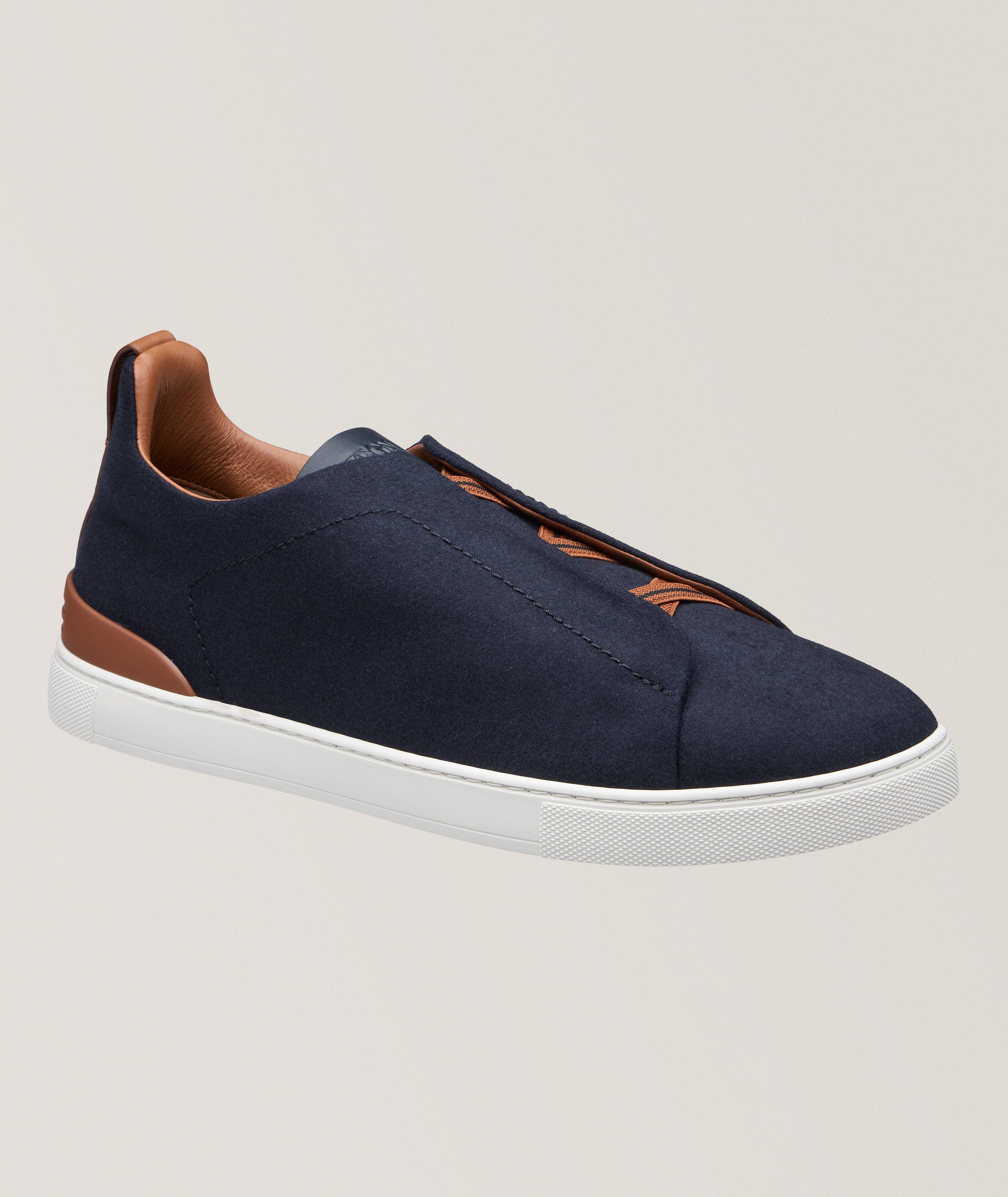 Zegna Chaussure Sport En Cuir Et En Laine, Collection Triple Stitch En Bleu , Taille Homme 9.5