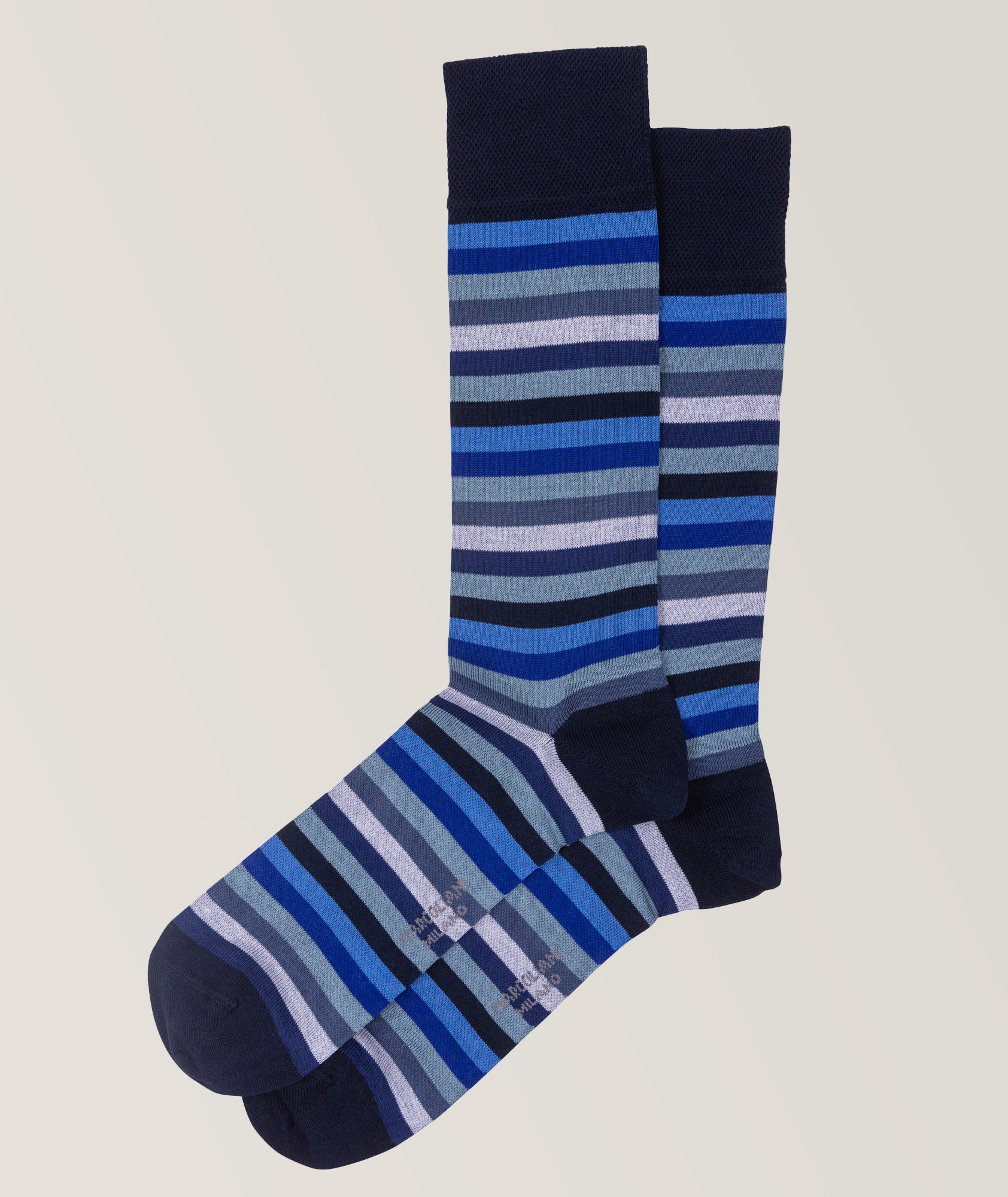 Marcoliani Chaussettes En Mélange De Coton Pima À Rayures En Bleu