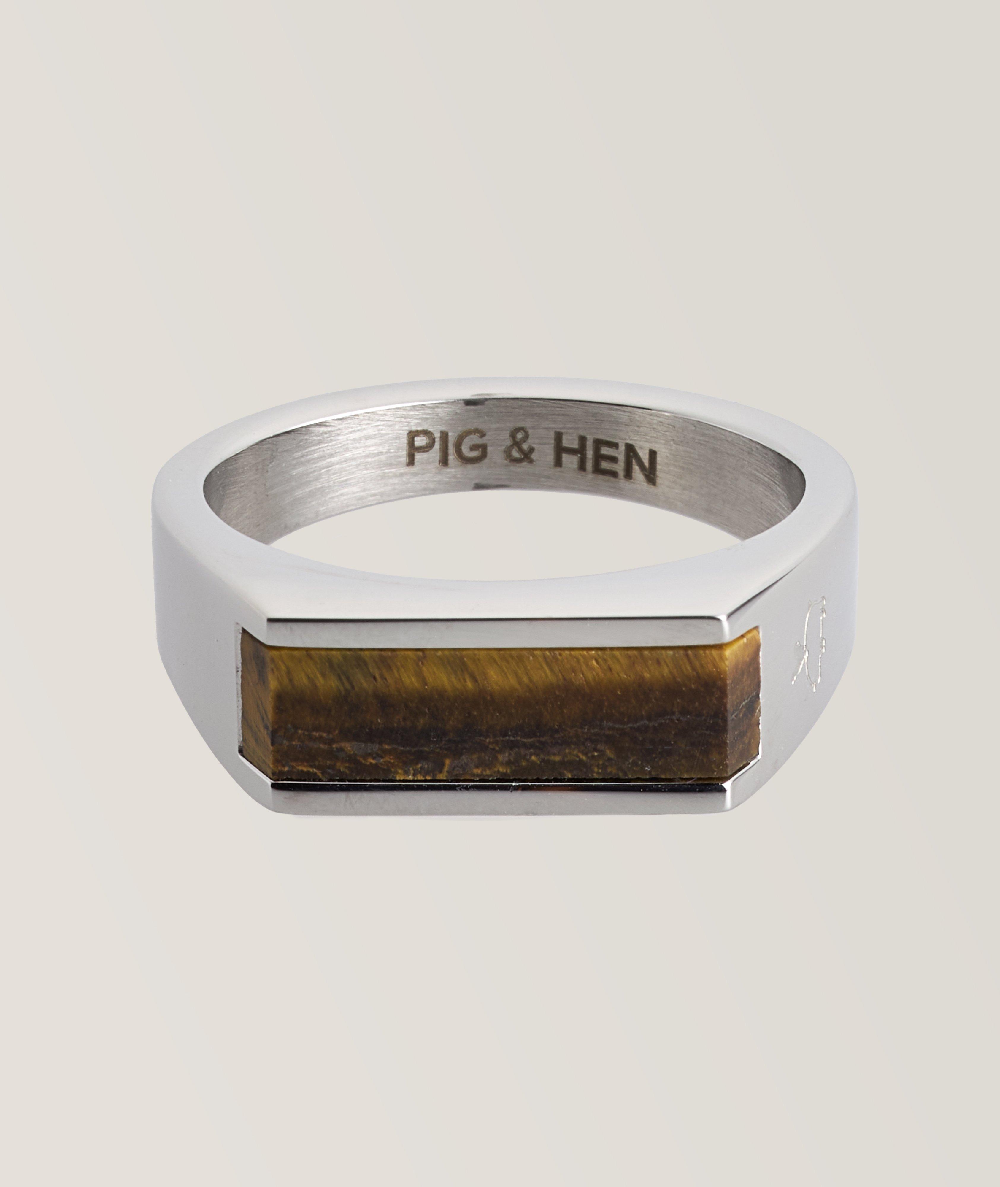 Pig & Hen Chevalière À Détail En Œil-De-Tigre En Brun , Taille Homme Moyen