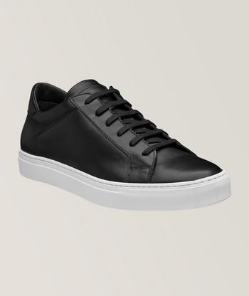 Black leather sneakers with black soles hot sale