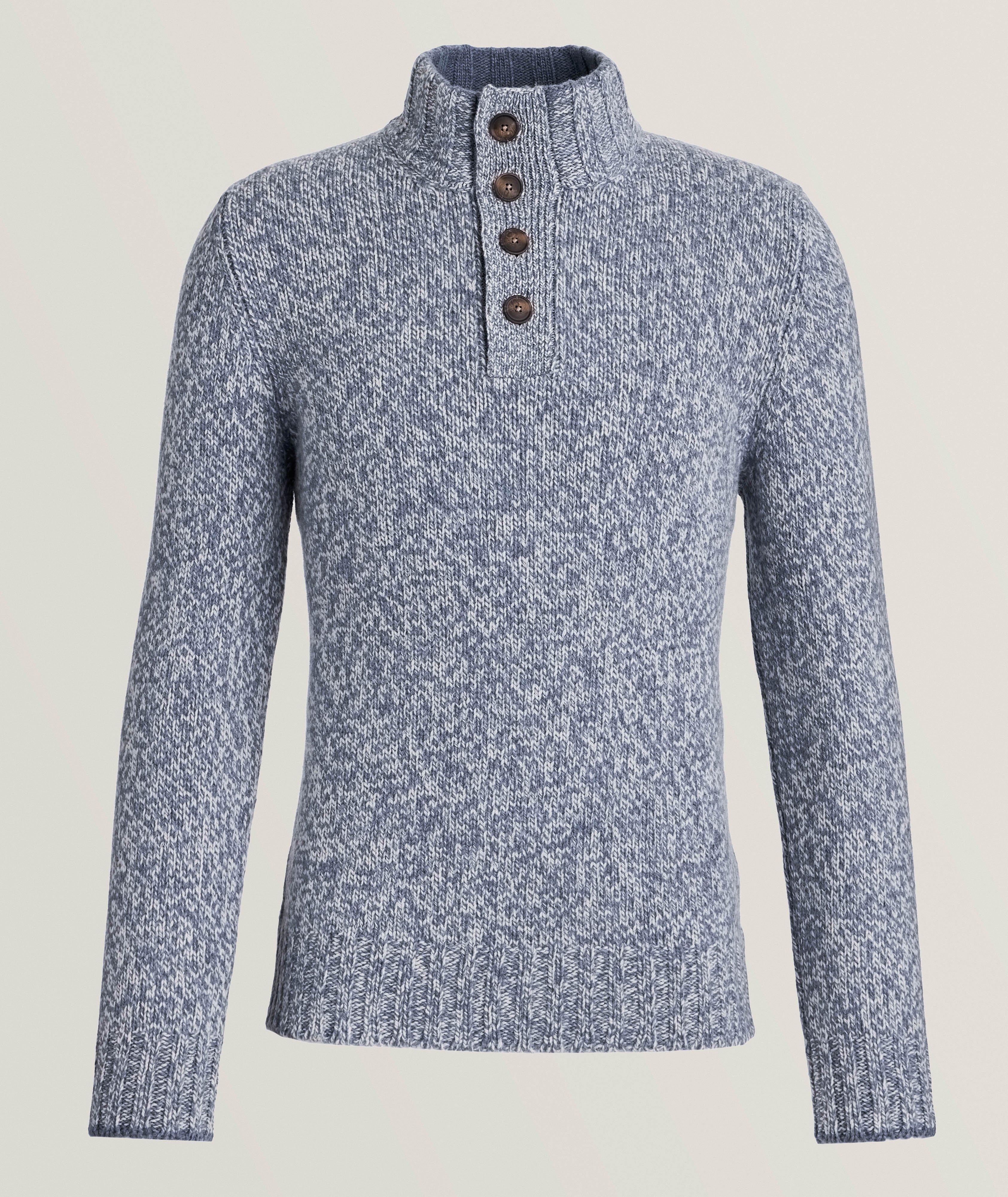 Gran Sasso Pull En Laine Vierge Chinée En Bleu , Taille Homme 56