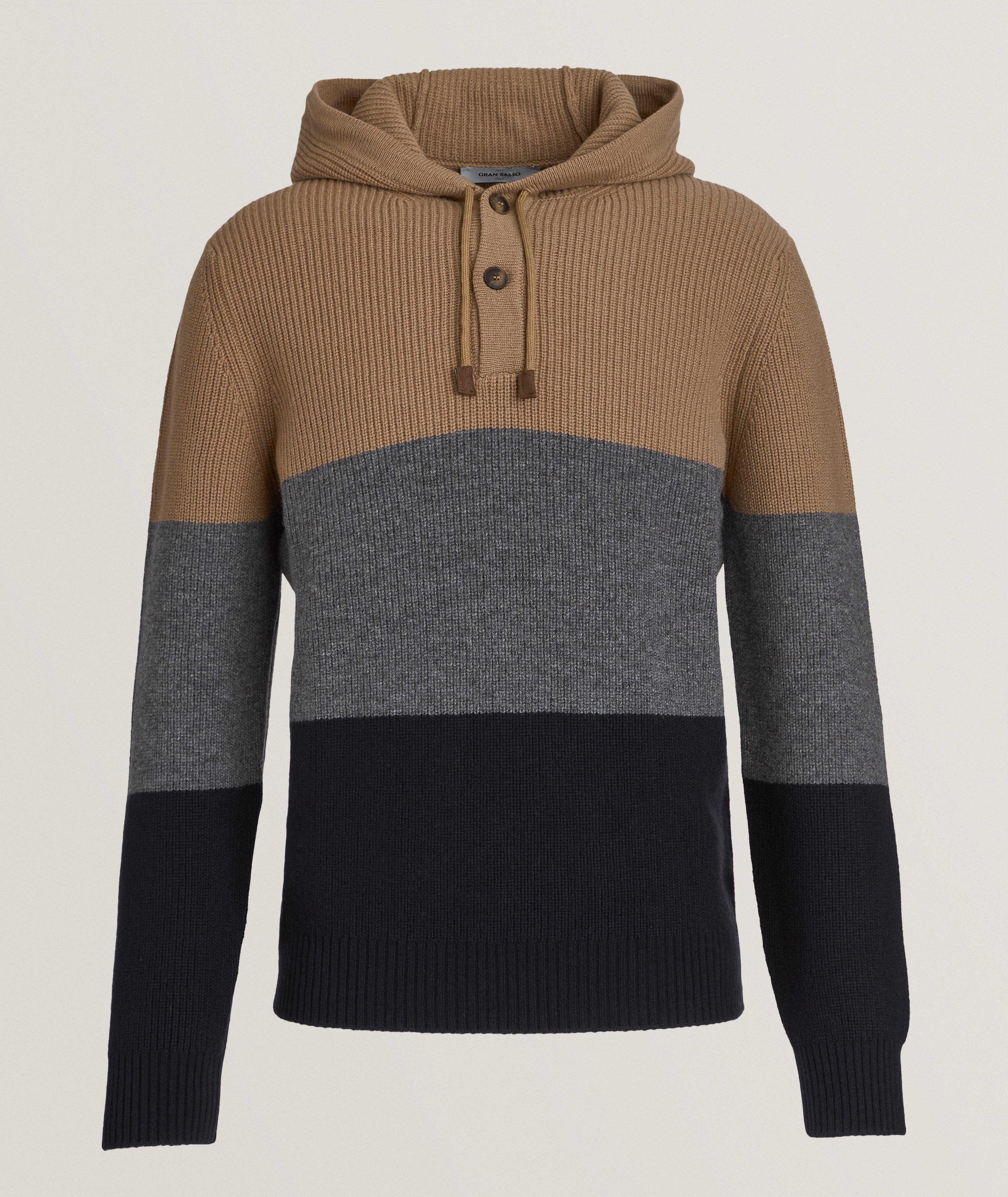 Gran Sasso Pull Sectionné En Laine Vierge À Capuchon En Brun , Taille Homme 50