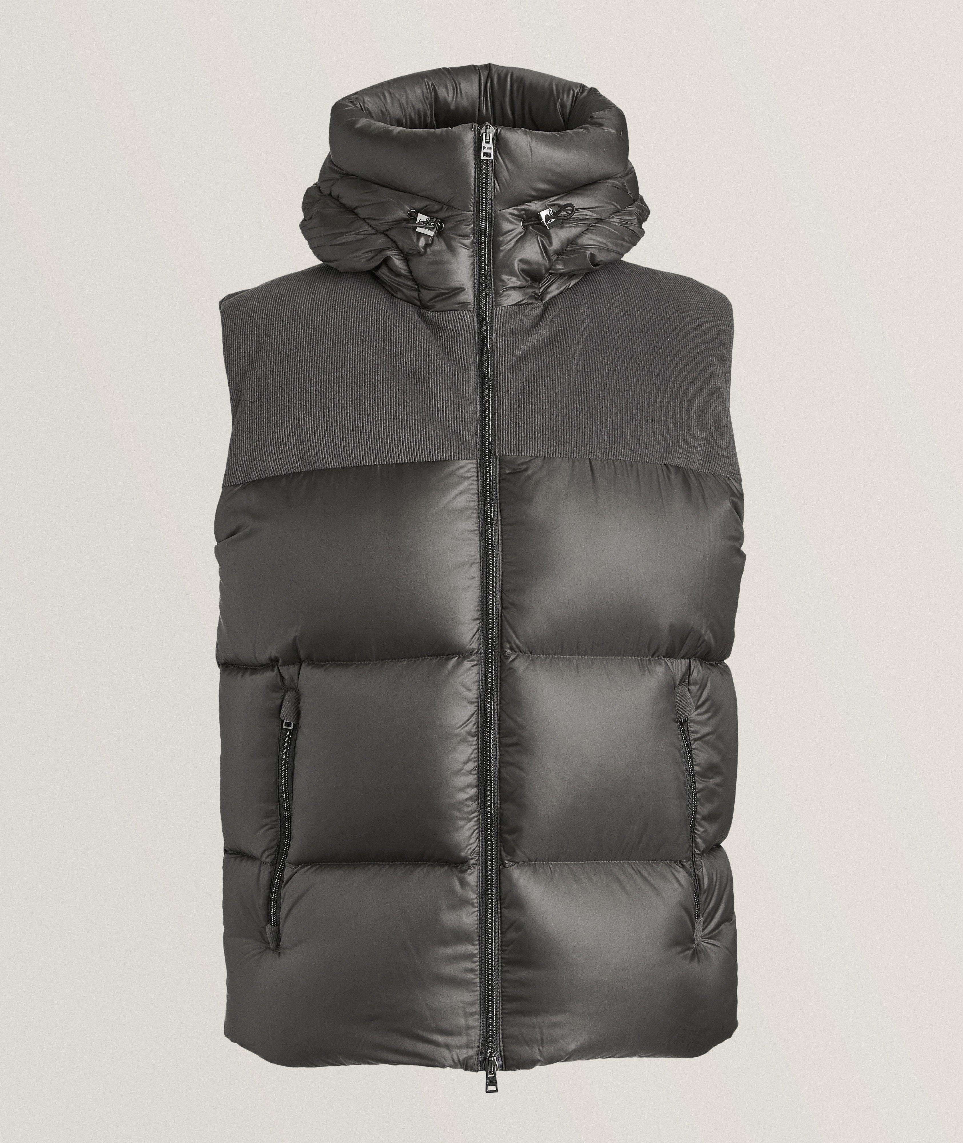 Mixed Media Hooded Down Puffer Vest