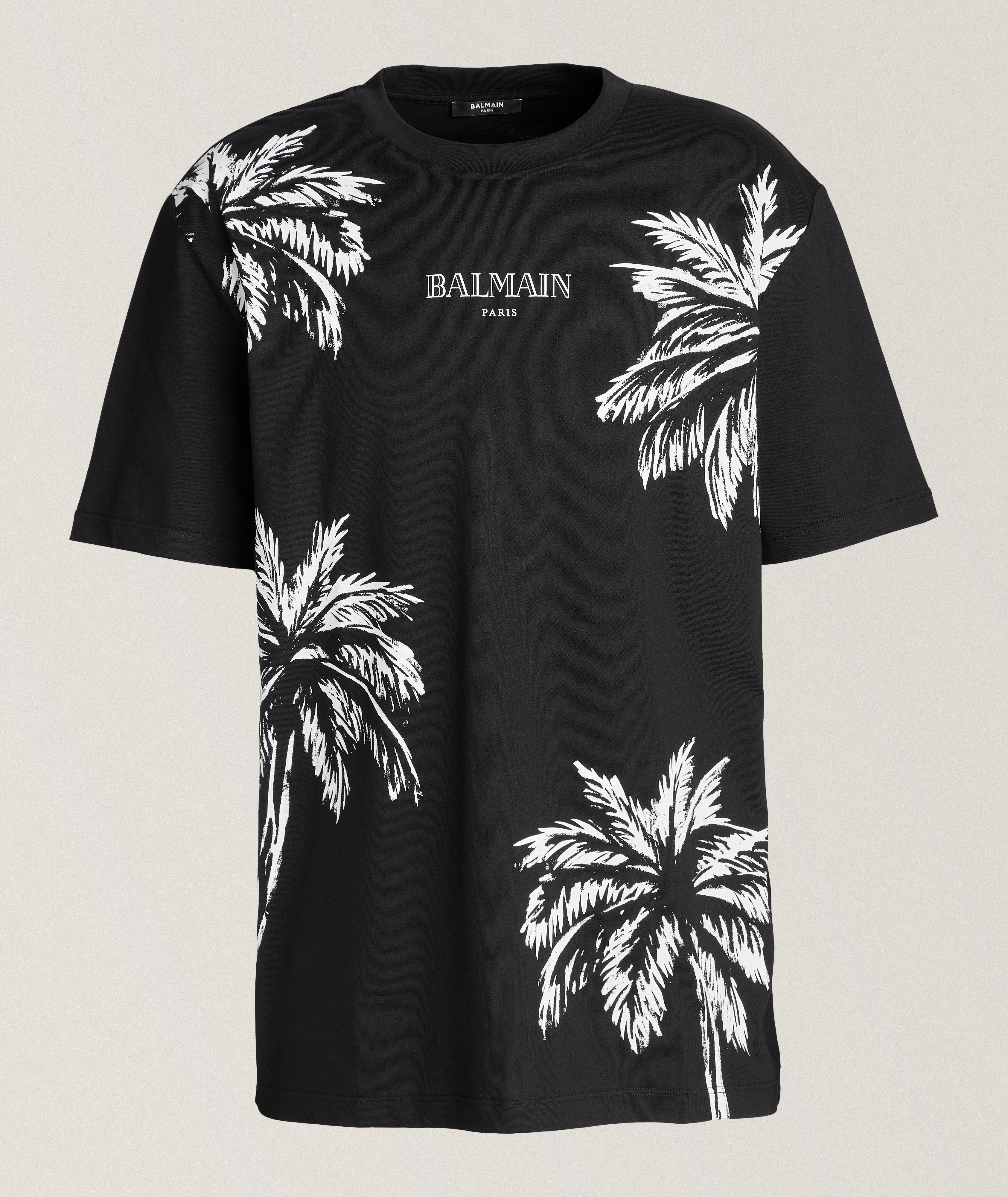 Vintage Palm Tree Print Cotton T-Shirt