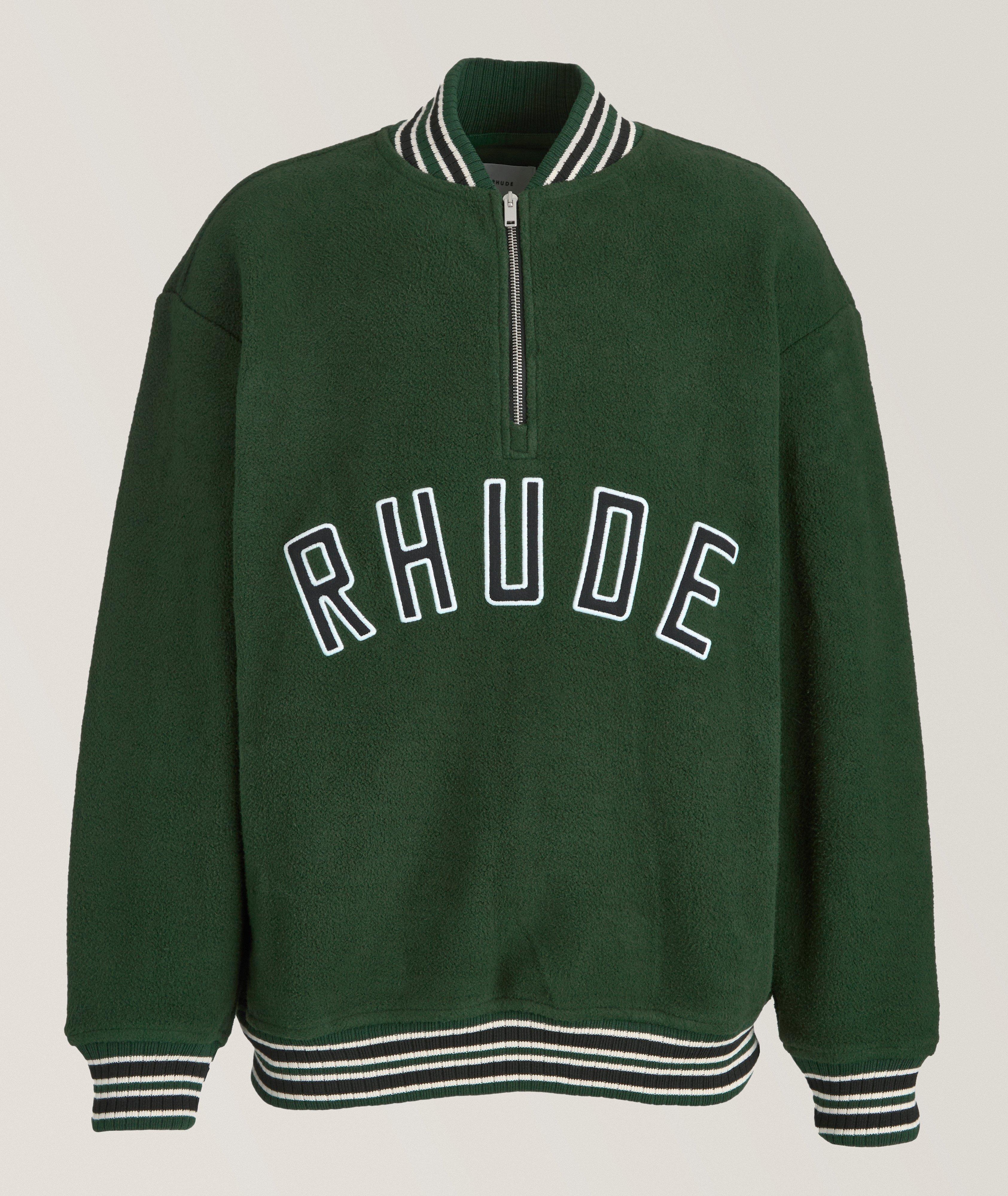 Rhude Pull De Style Universitaire En Coton À Glissière Partielle En Vert , Taille Homme Grand