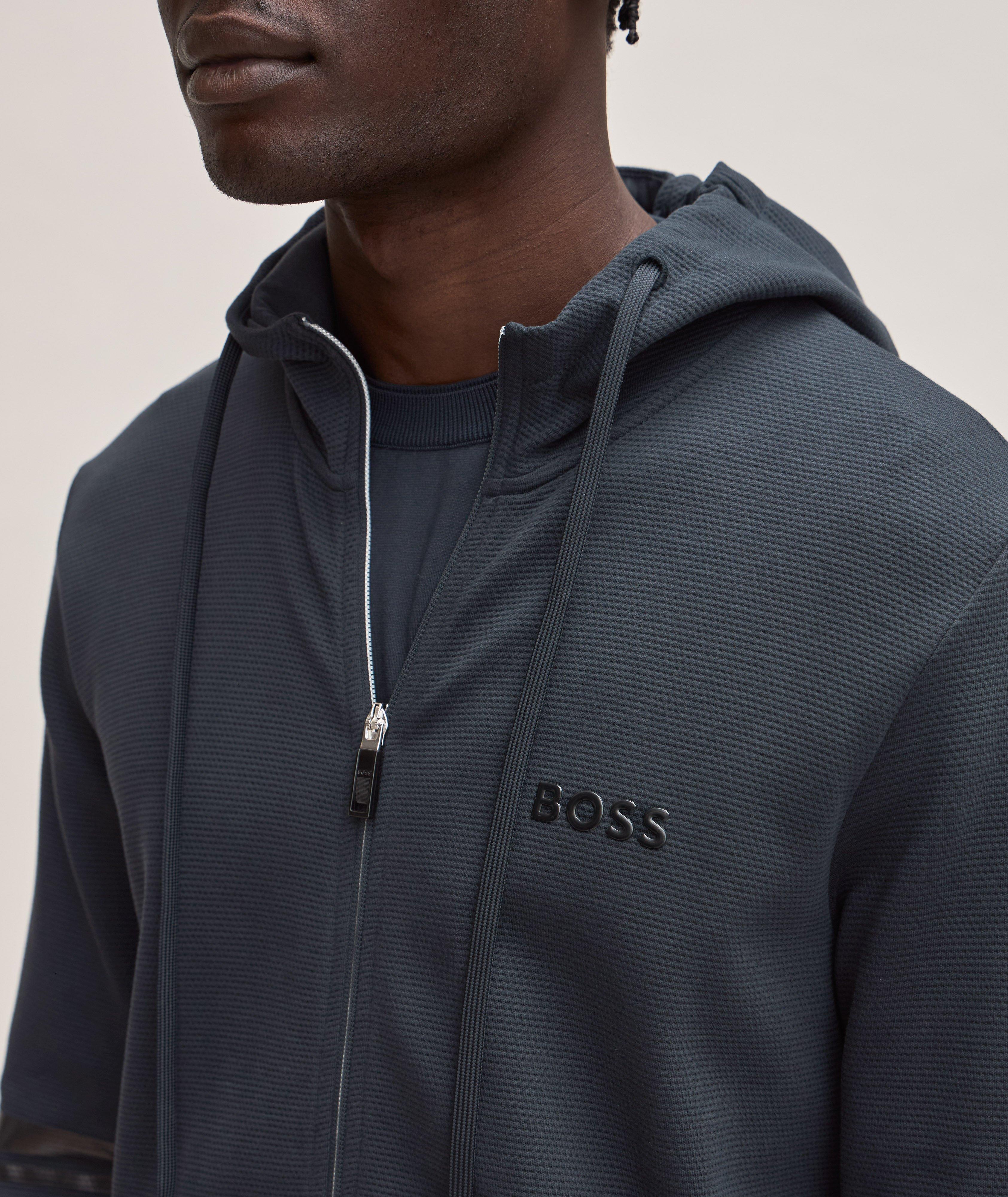 Mirror Effect Heavy Cotton Piqué Zip-Up Hooded Sweater image 3