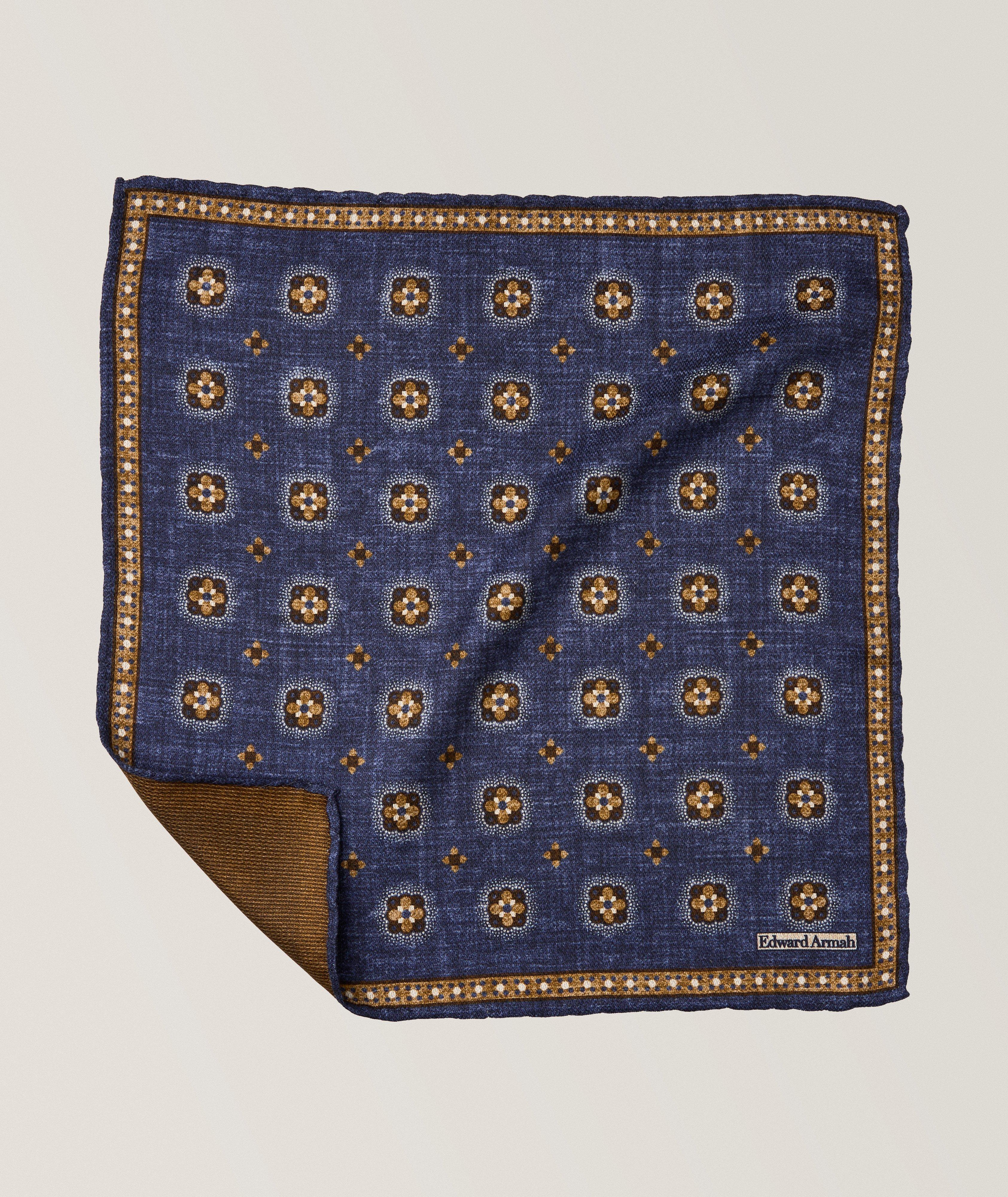 Reversible Medallion-Solid Silk Pocket Square