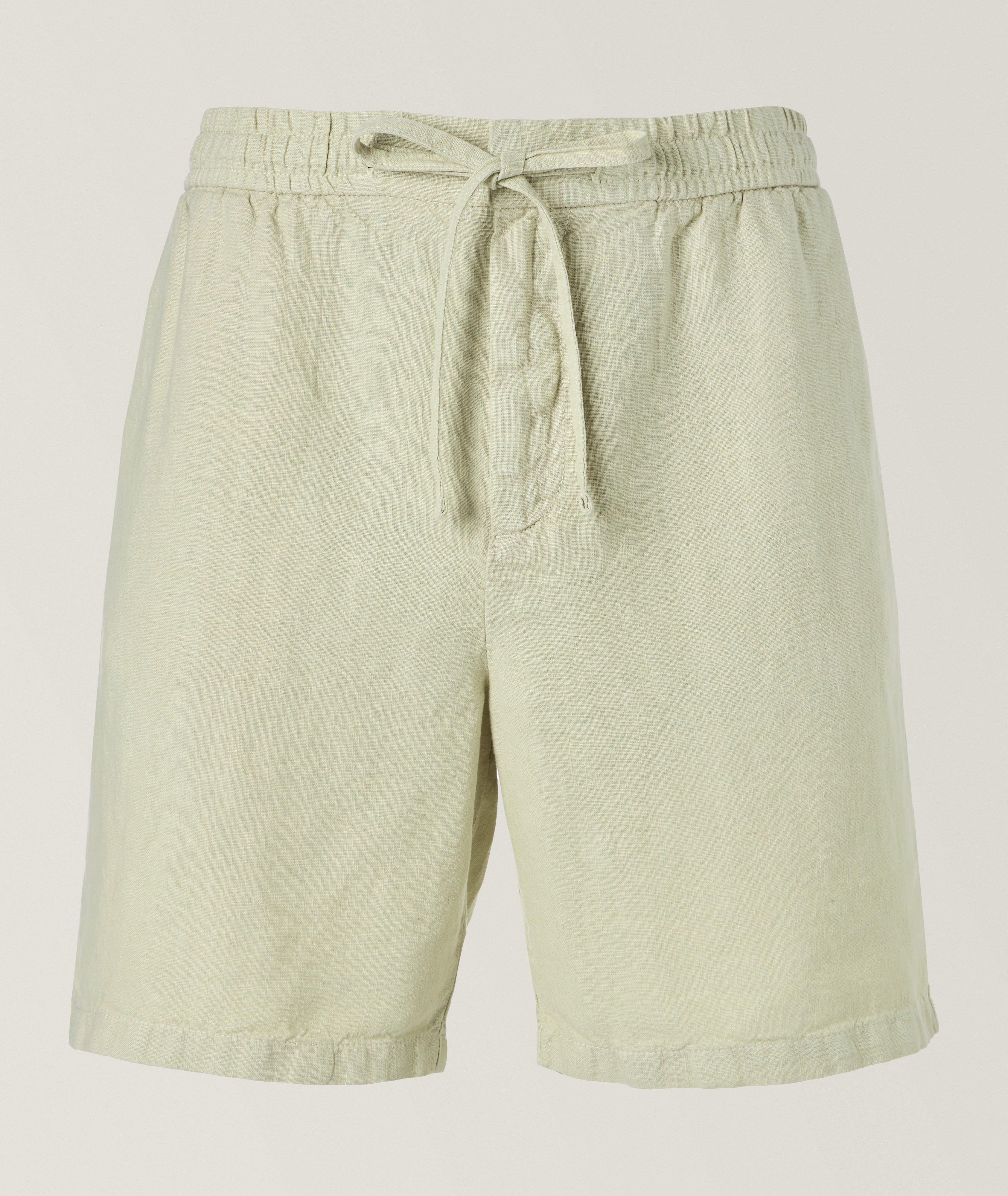 John Varvatos Linen-Lyocell Drawstring Shorts In Green , Men's Size 31