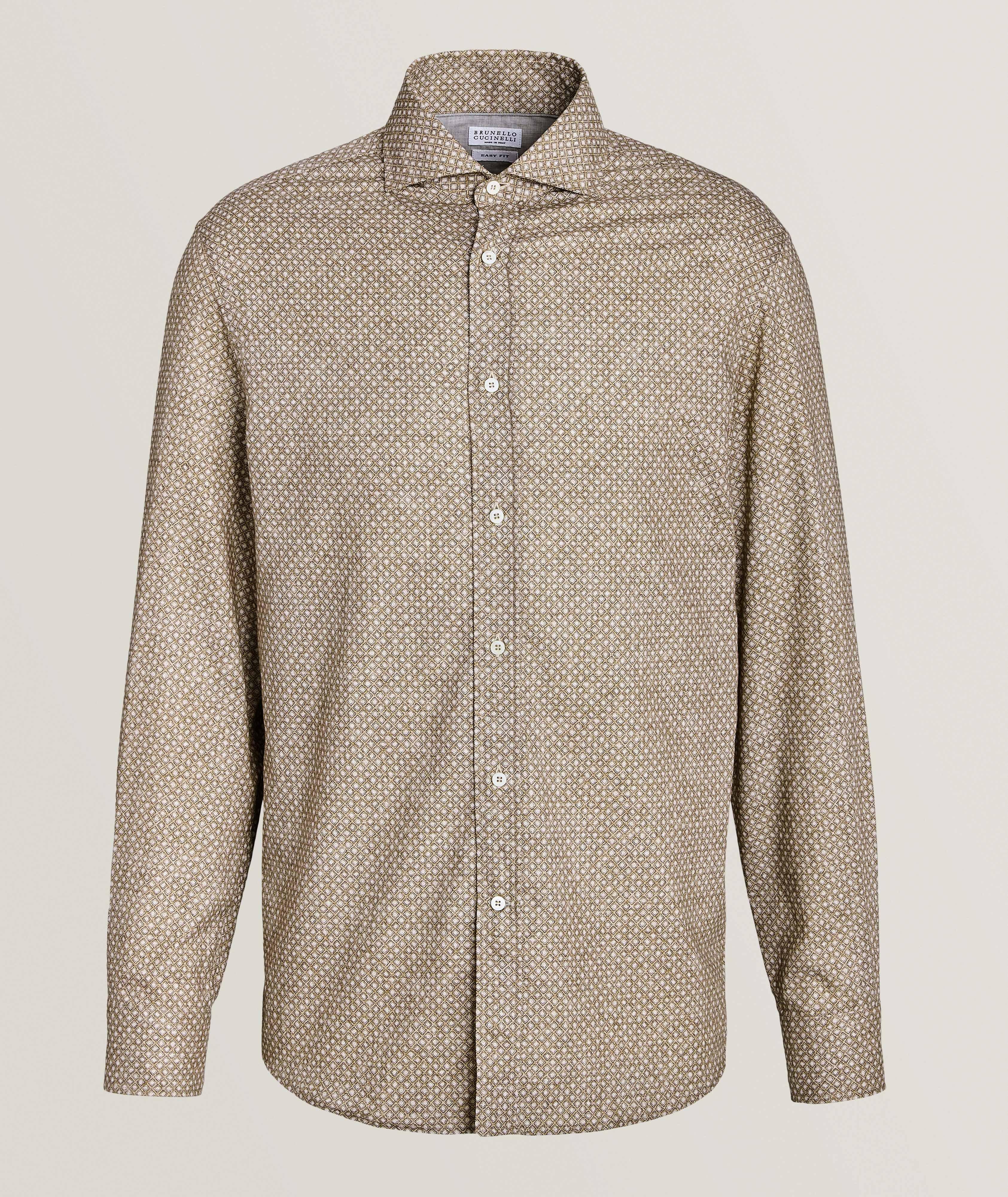 Brunello Cucinelli Chemise Décontractée En Coton À Motif Losangé En Brun , Taille Homme TTG