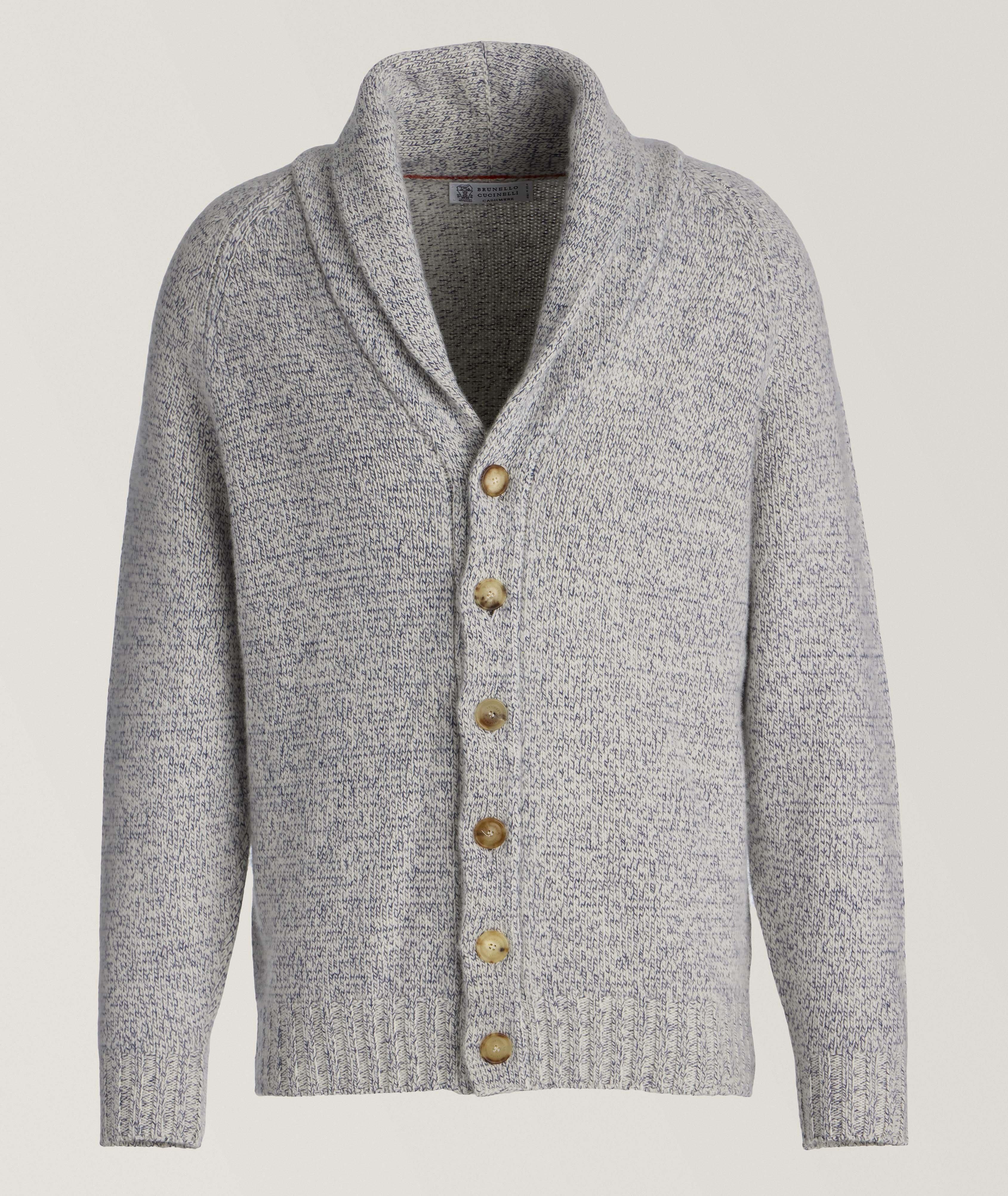 Brunello Cucinelli Cardigan En Tricot De Cachemire À Chevrons En Bleu , Taille Homme Petit