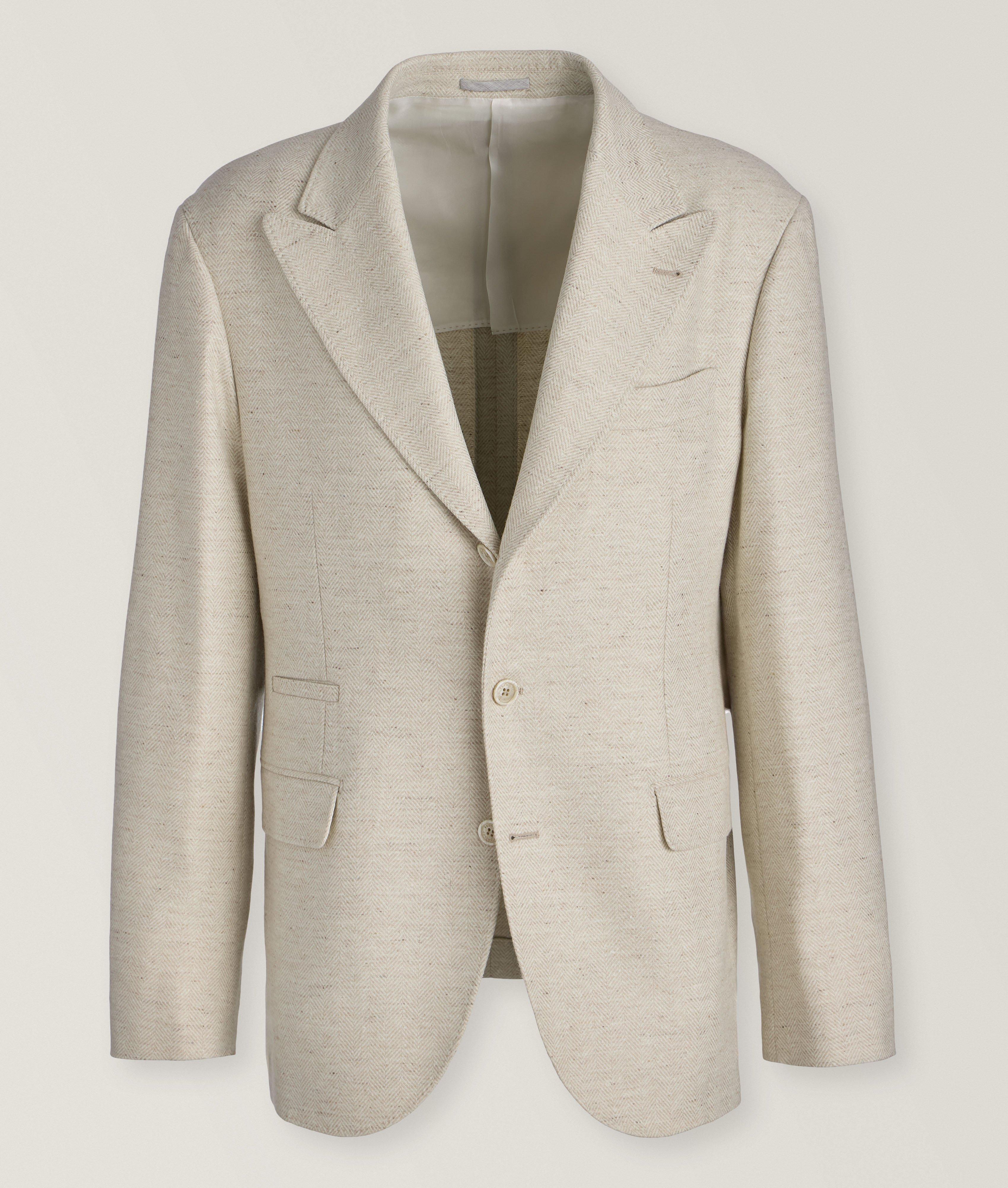 Brunello Cucinelli Veston En Lainage Extensible À Chevrons En Beige , Taille Homme 46 , Laine