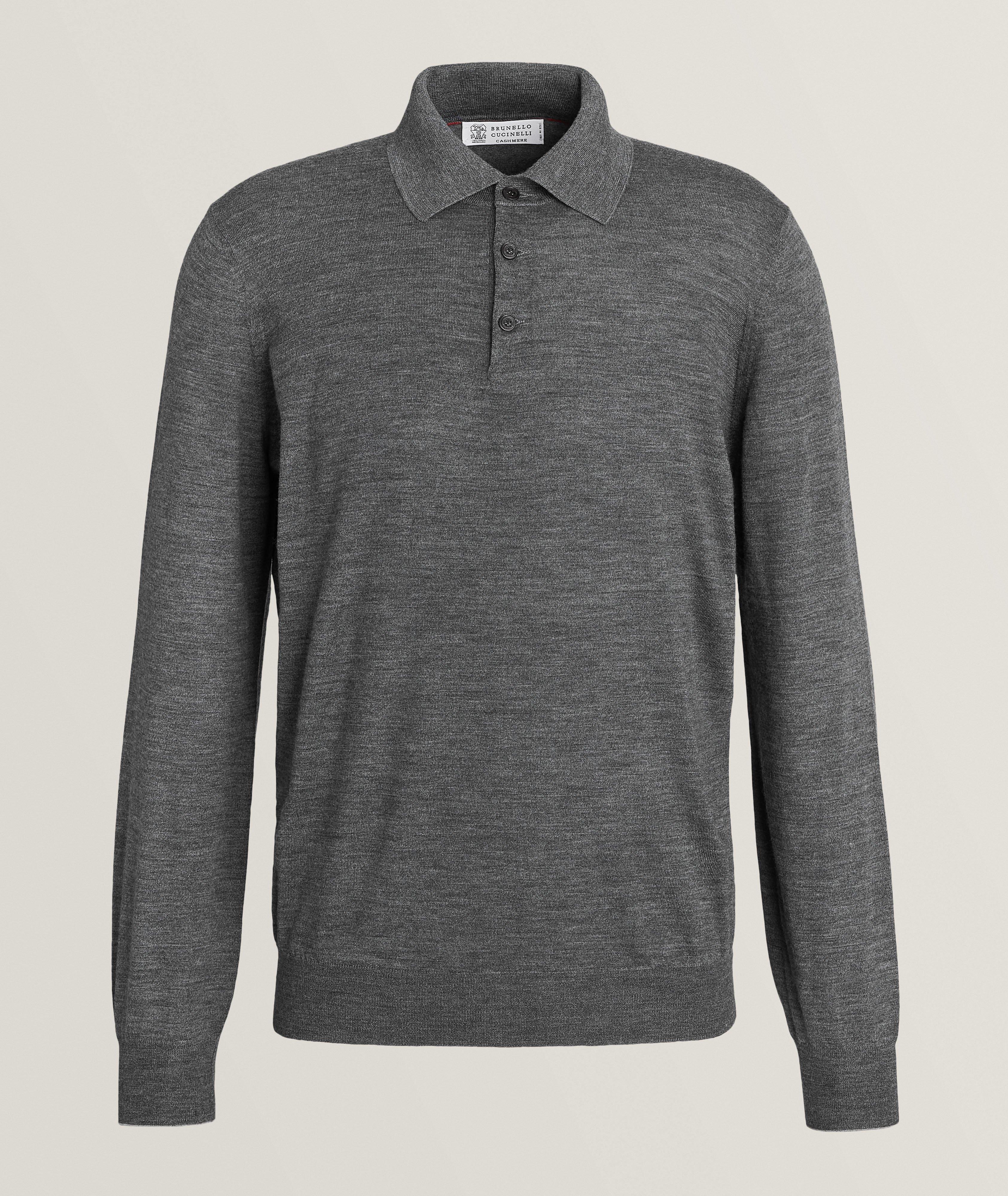 Brunello Cucinelli Polo En Laine Et En Cachemire À Manches Longues En Gris , Taille Homme Petit