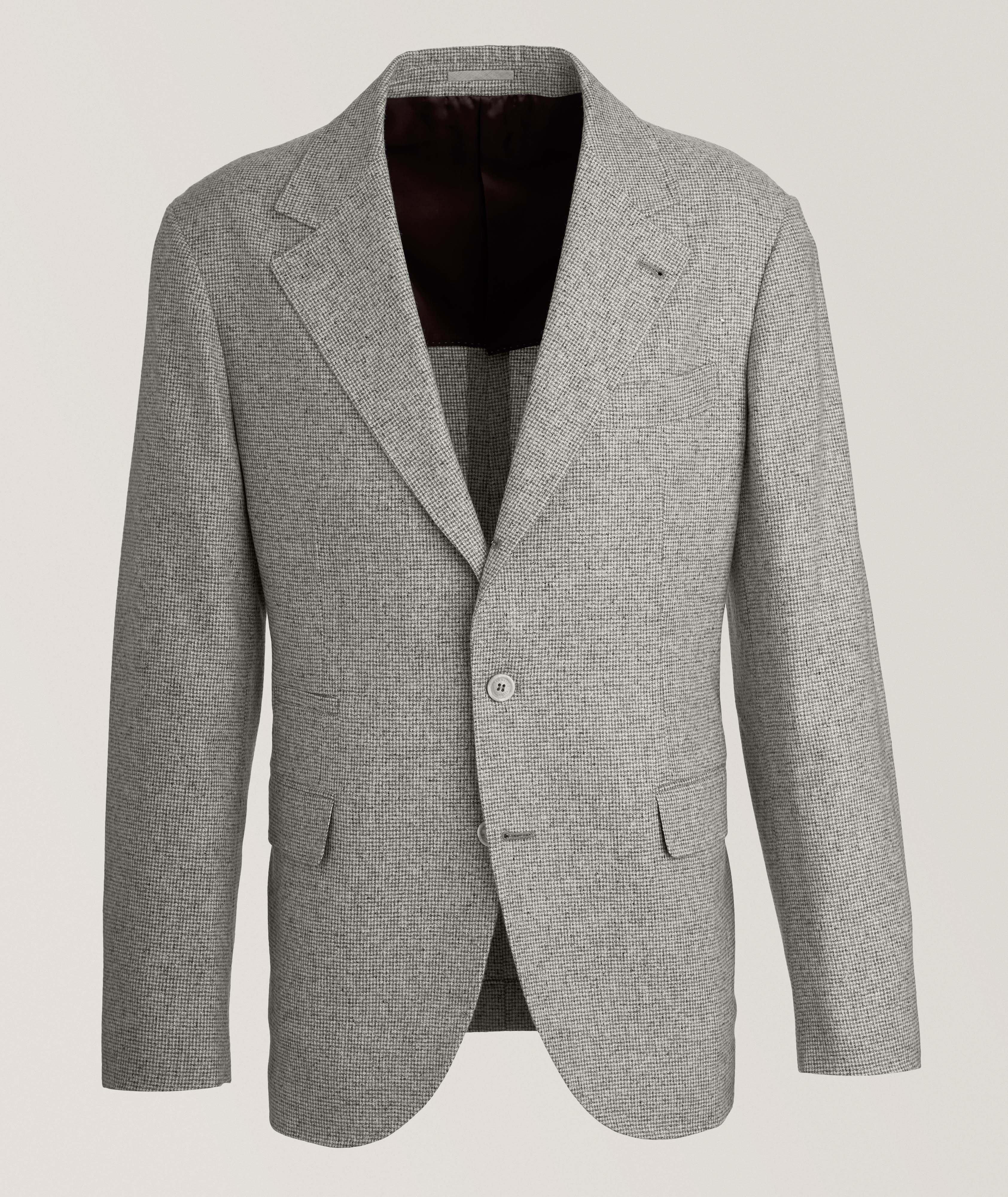 Brunello Cucinelli Veston En Mélange De Soie À Pied-De-Poule En Gris , Taille Homme 46