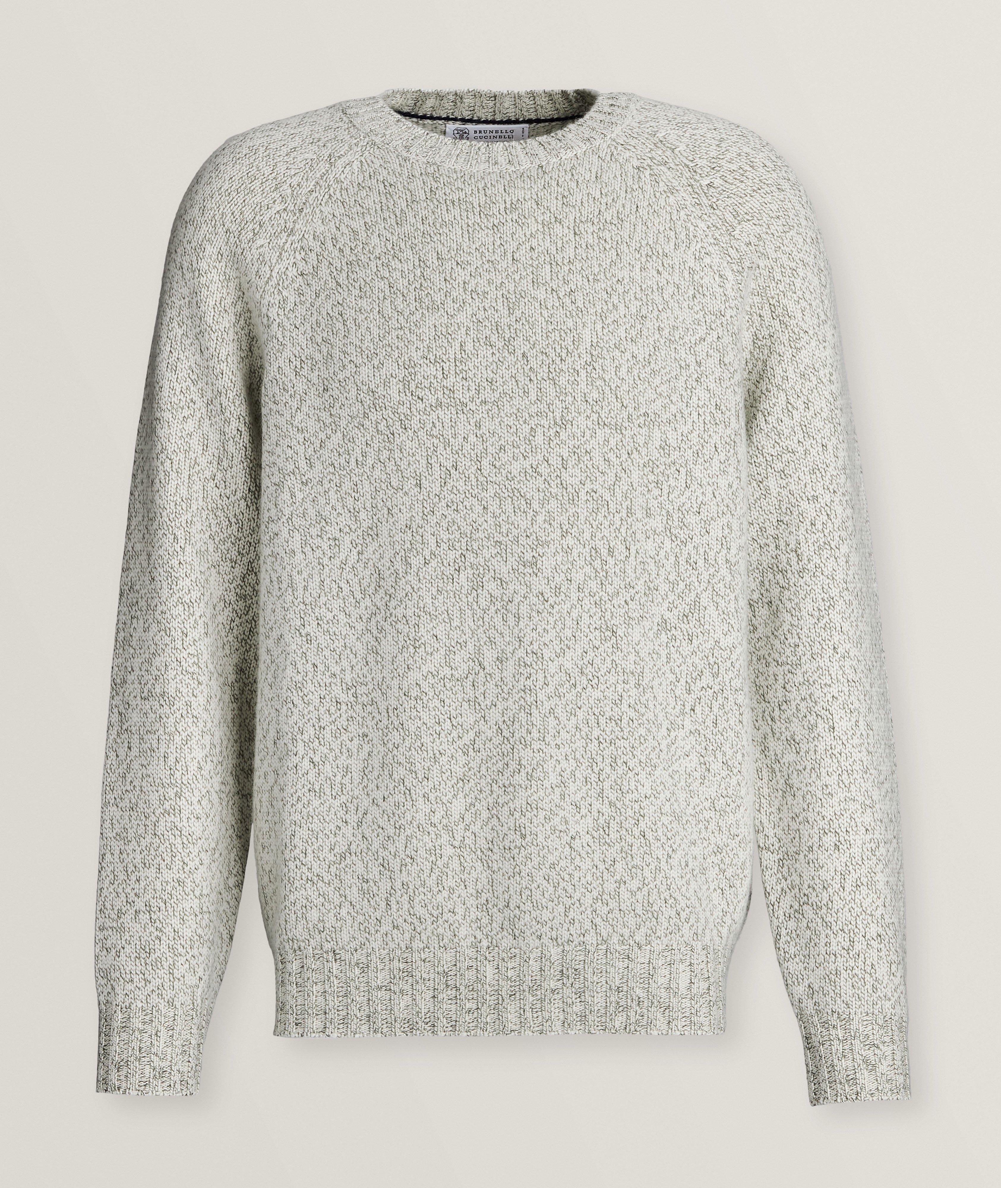 Brunello Cucinelli Mouliné Herringbone Knit Cashmere Sweater En Vert , Taille Homme Moyen