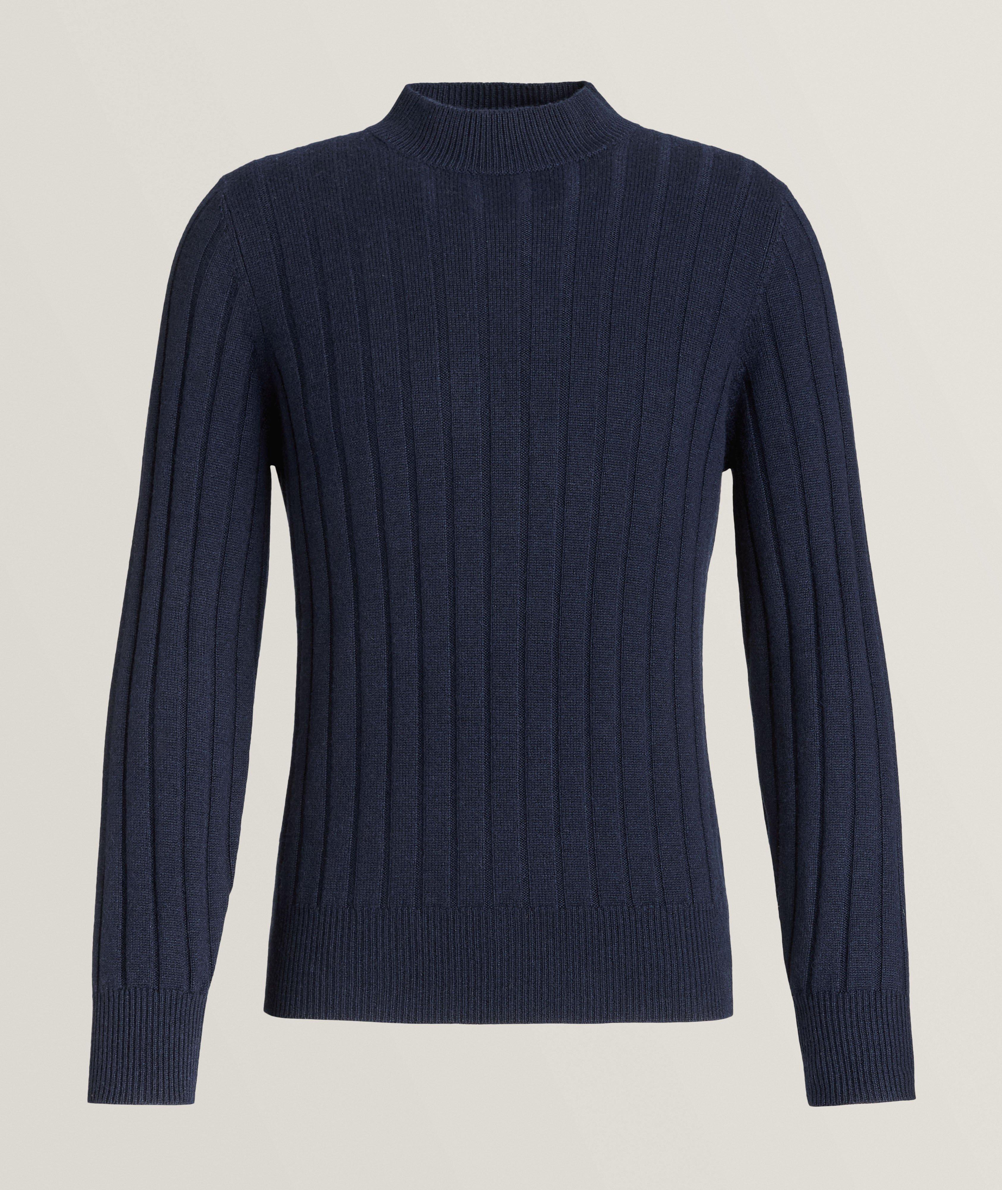 Brunello Cucinelli Wide Rib Knit Cashmere Sweater En Bleu , Taille Homme TP