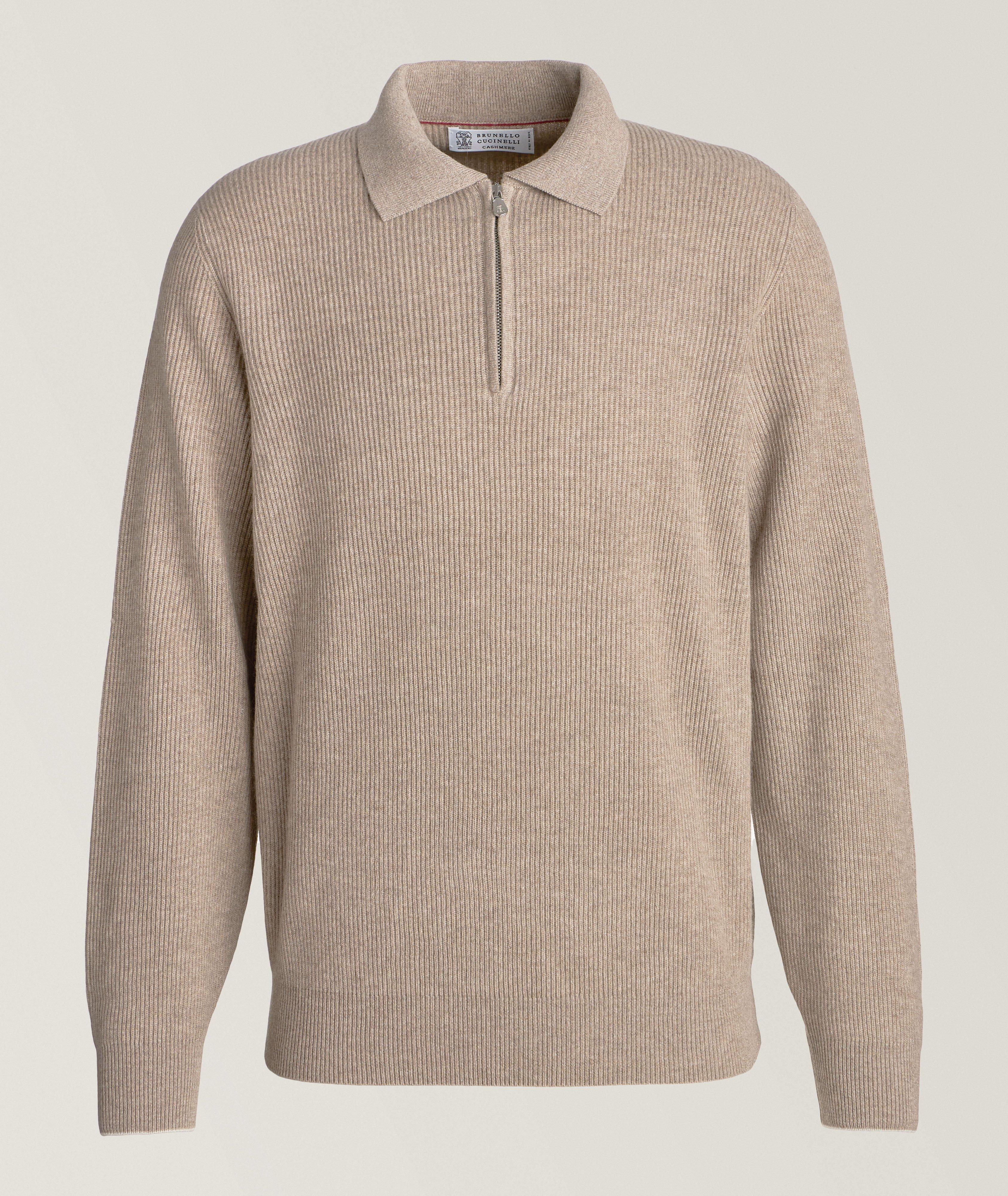 Brunello Cucinelli Polo En Tricot De Cachemire À Glissière Partielle En Brun , Taille Homme TP