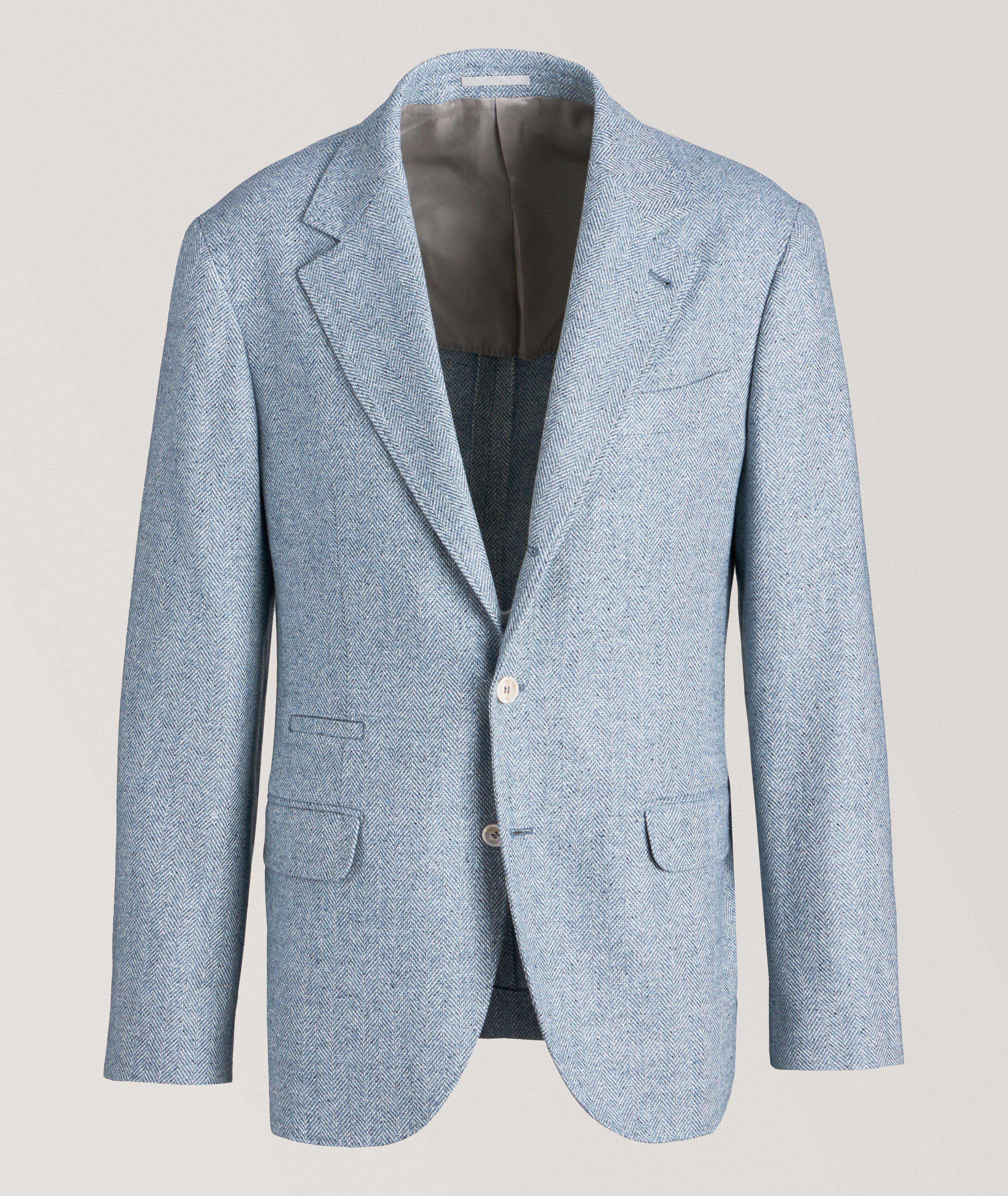 Brunello Cucinelli Veston En Lainage Extensible À Chevrons En Bleu , Taille Homme 48 , Laine