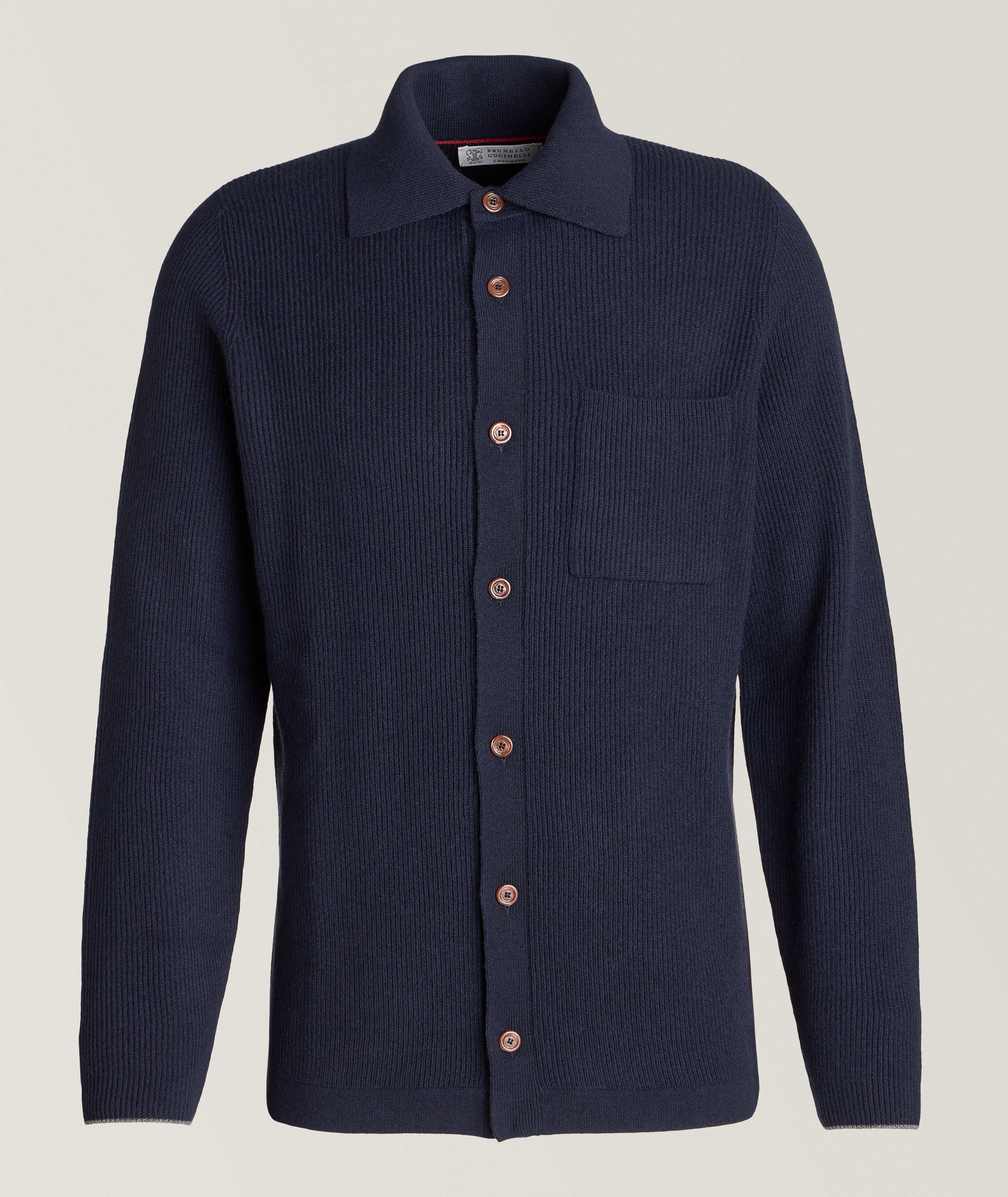 Brunello Cucinelli Cardigan En Tricot De Cachemire À Côtes Anglaises En Bleu , Taille Homme TTG