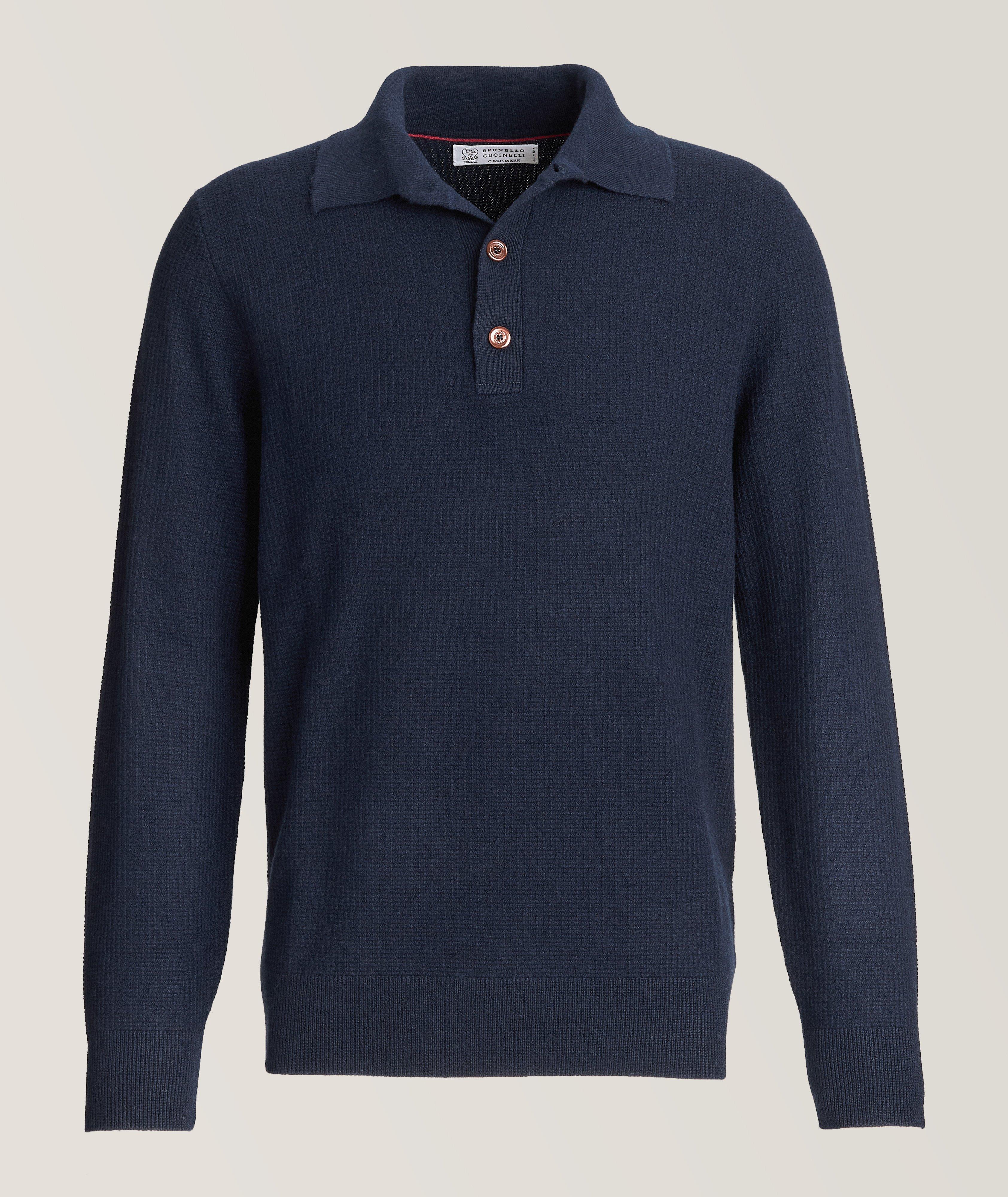 Brunello Cucinelli Polo En Tricot Gaufré De Cachemire En Bleu , Taille Homme TP