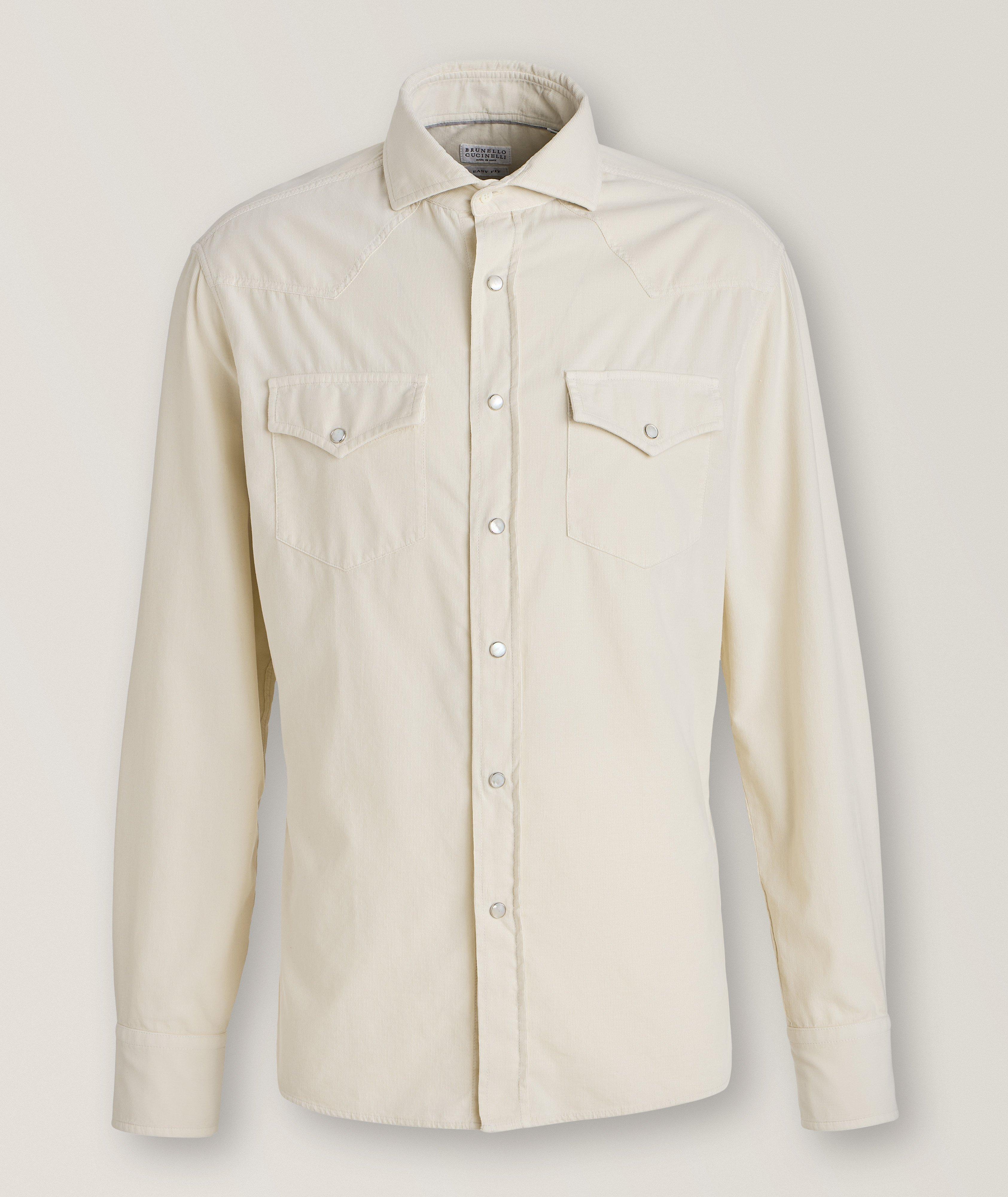 Brunello Cucinelli Chemise De Style Western En Velours Côtelé En Beige , Taille Homme TG