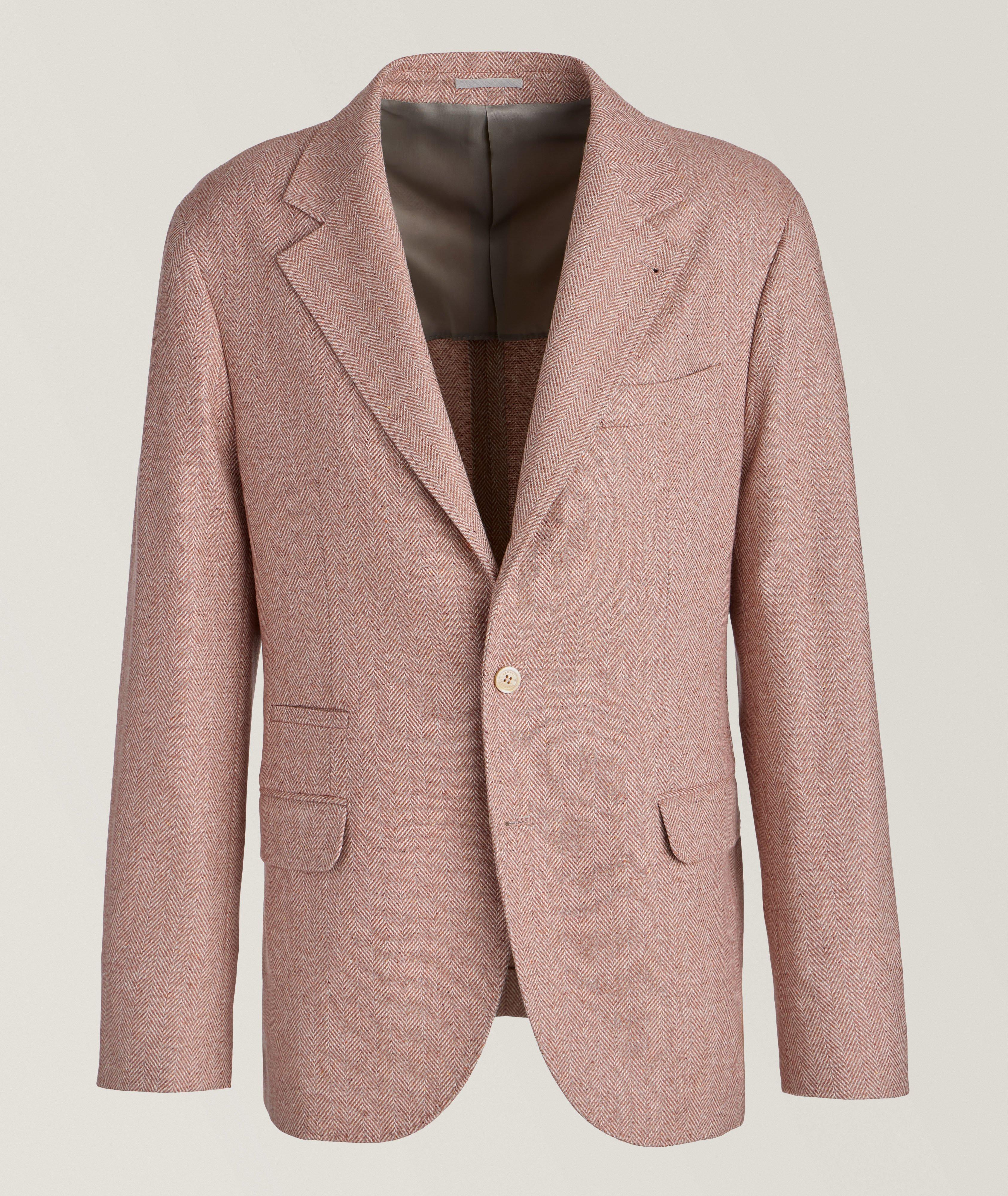 Brunello Cucinelli Veston En Lainage Extensible À Chevrons En Orange , Taille Homme 48 , Laine