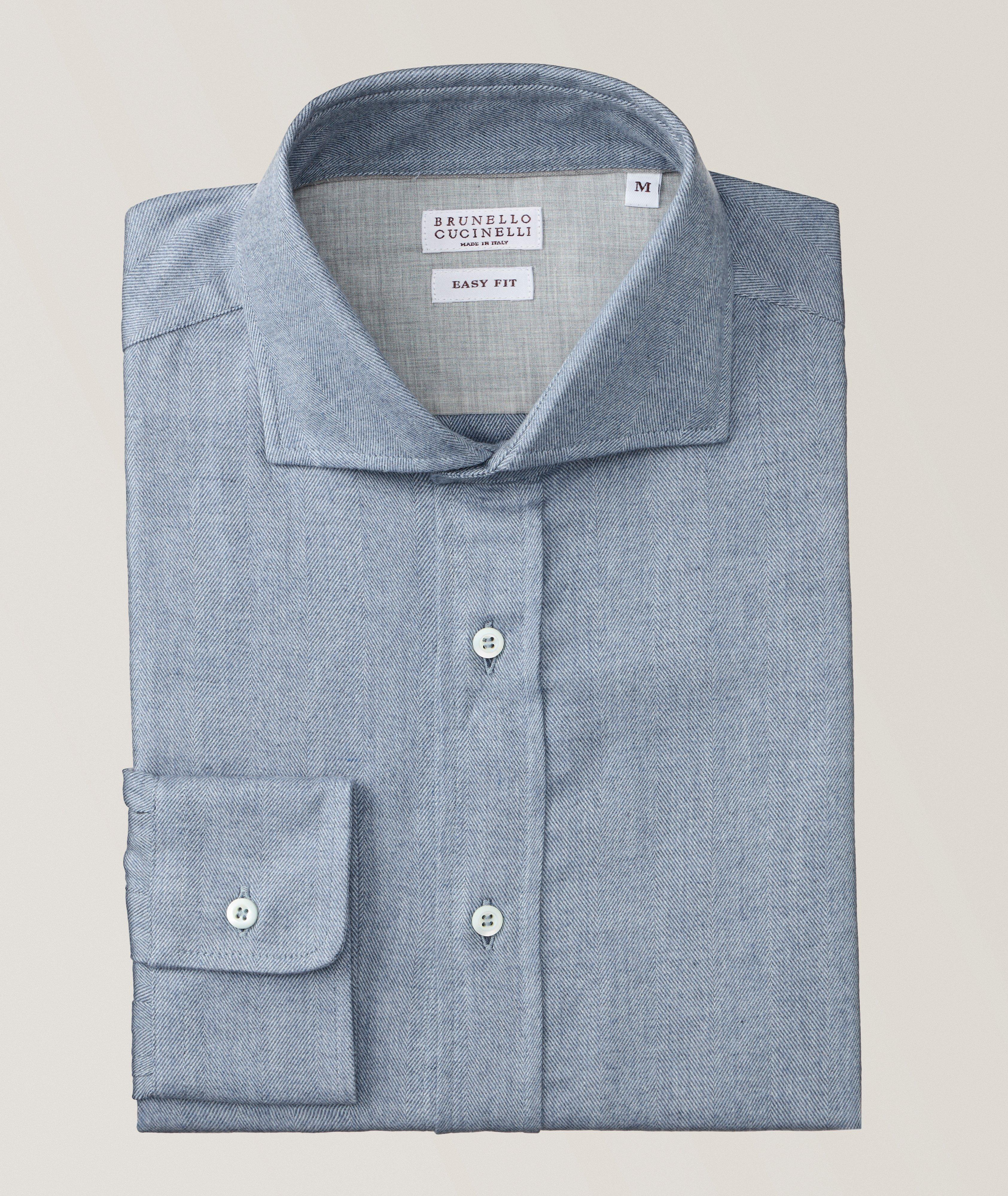 Brunello Cucinelli Chemise En Flanelle À Chevrons En Bleu , Taille Homme TP