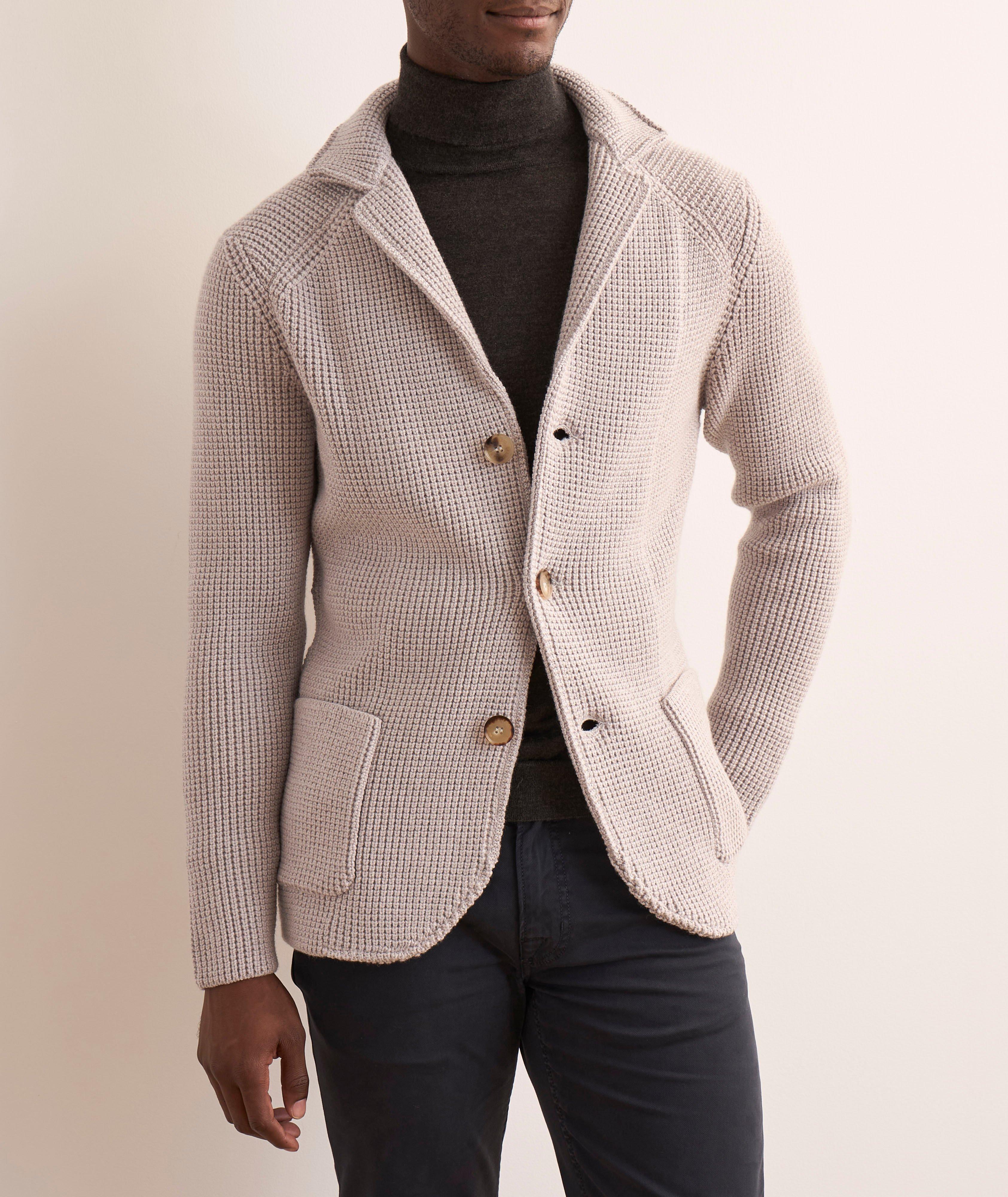 Cardigan Lourd En Laine & Coton Maurizio Baldassari - Taille L - Bleu Marine - Boutons Perle - Luxe Discret