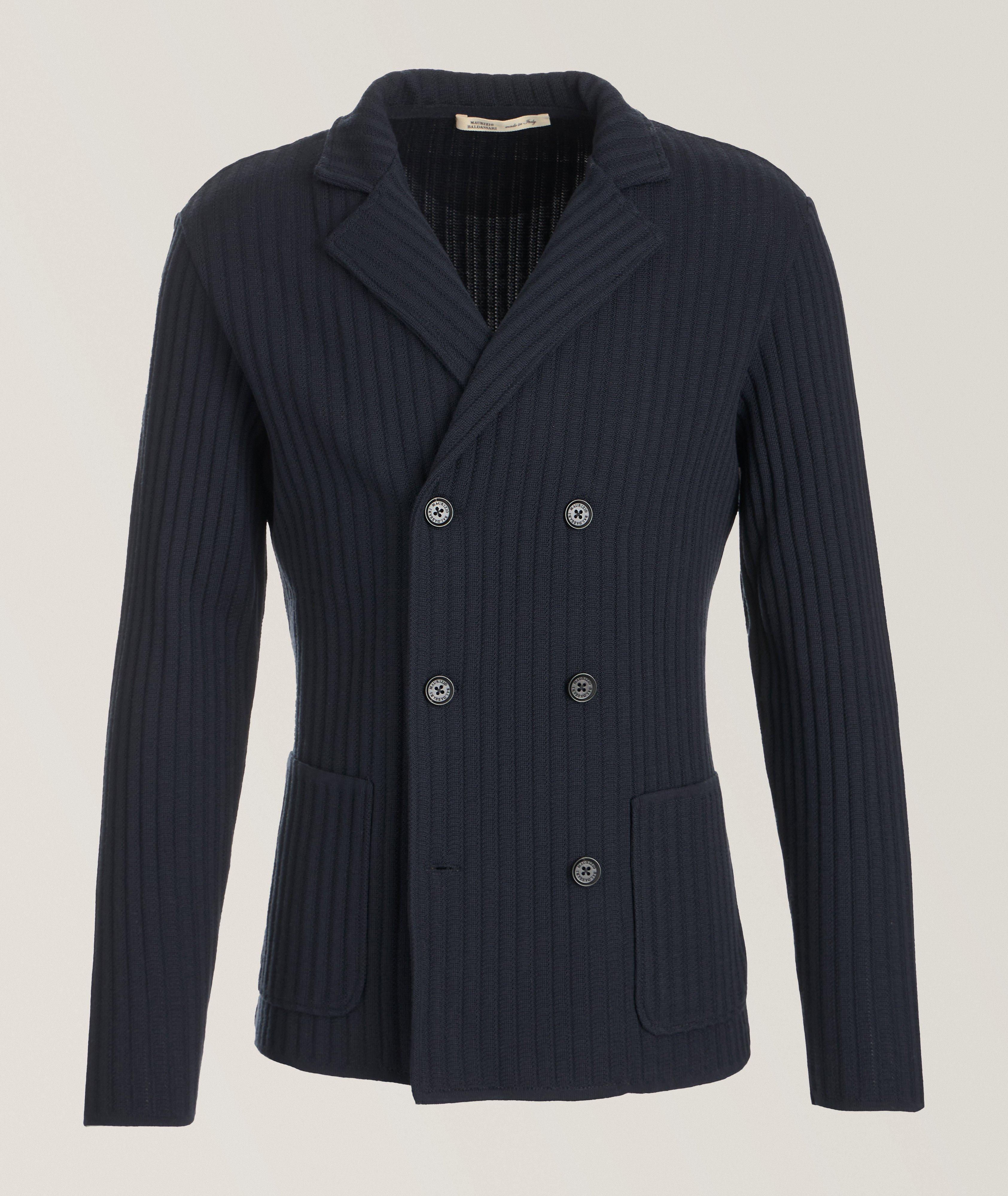 Maurizio Baldassari Veston-Cardigan En Tricot Côtelé De Laine Vierge En Bleu , Taille Homme 54