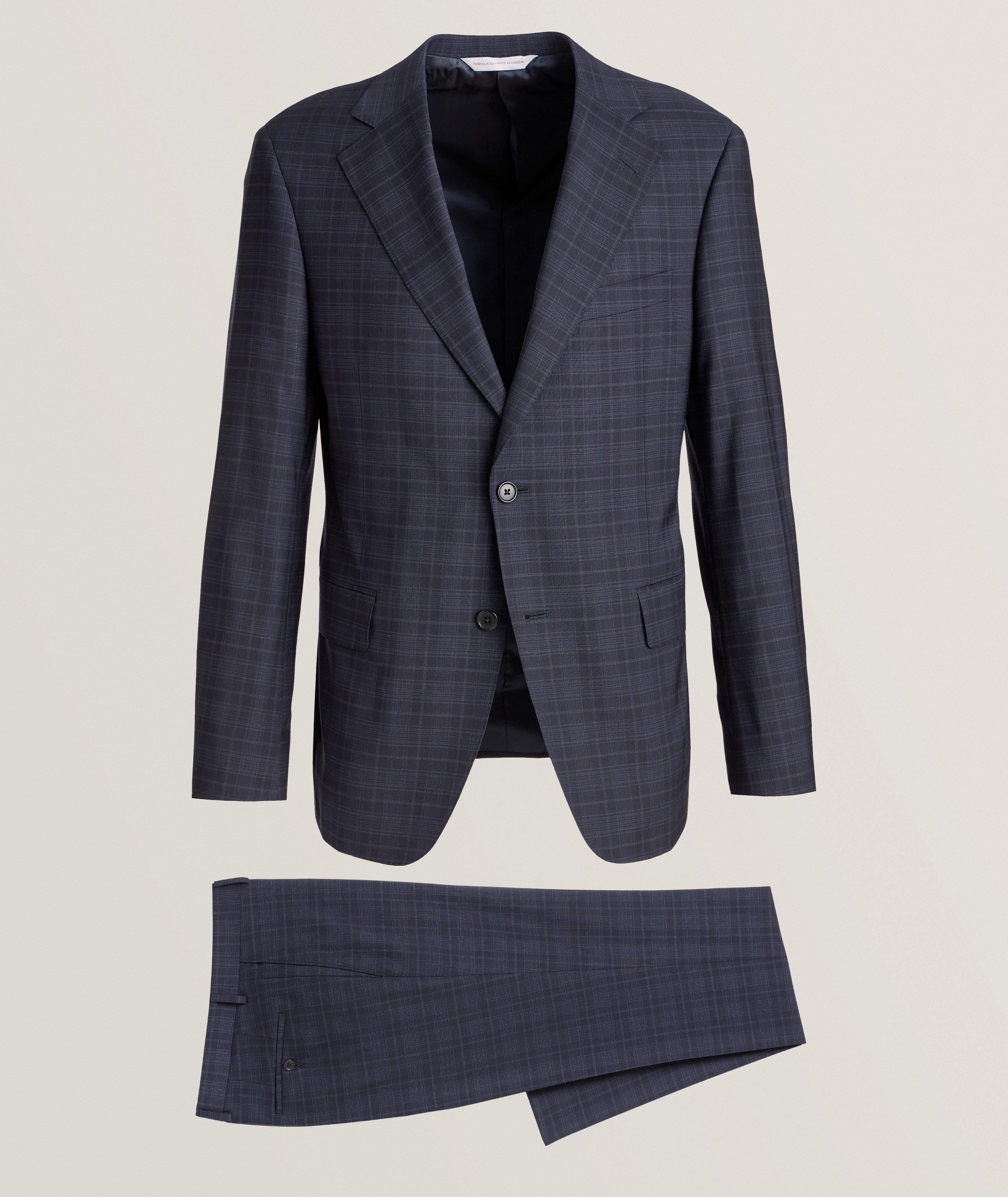 Samuelsohn Complet En Laine Extensible À Carreaux En Bleu , Taille Homme 48