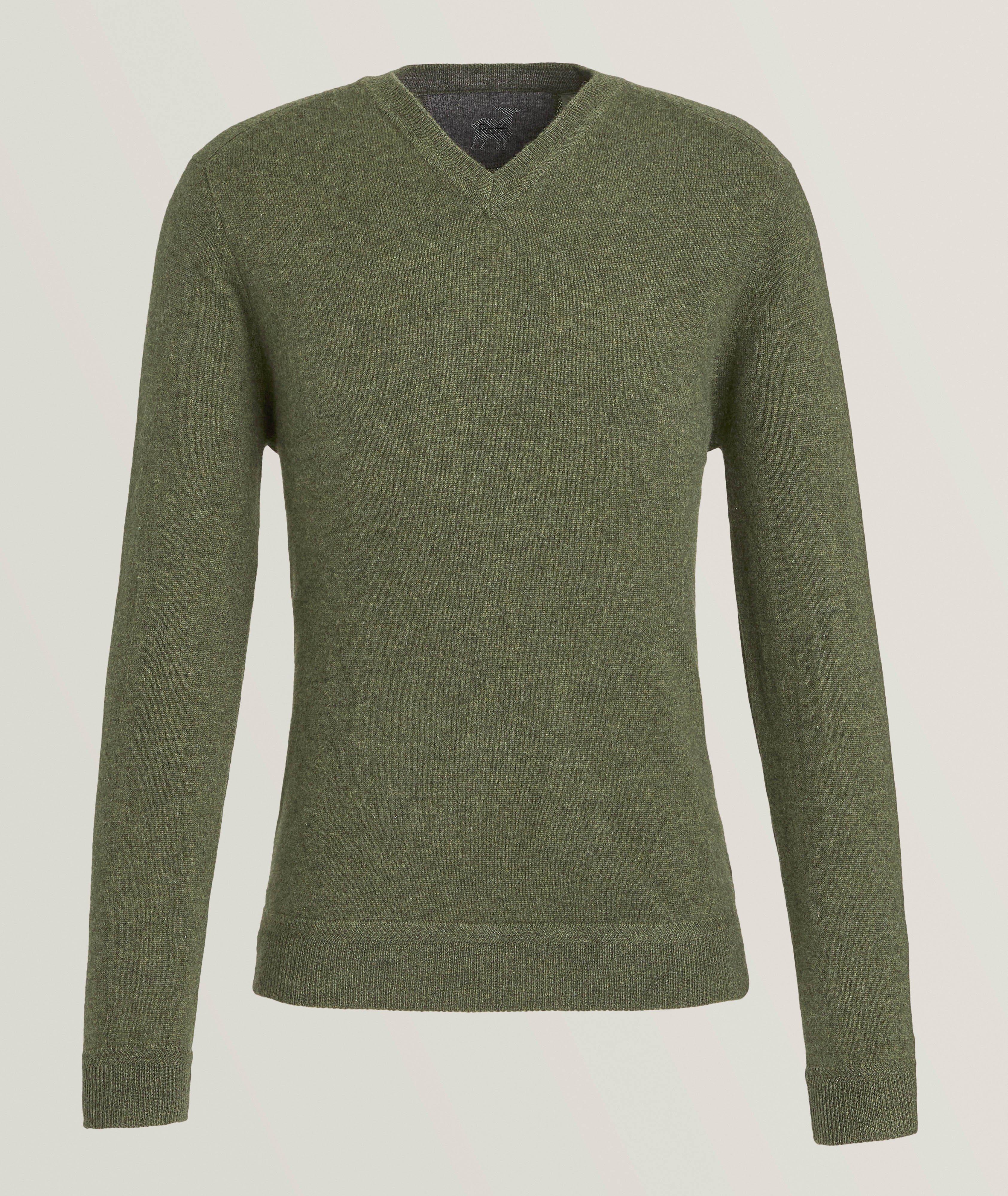 Raffi Cashmere V-Neck Pullover In Green , Men's Size Medium