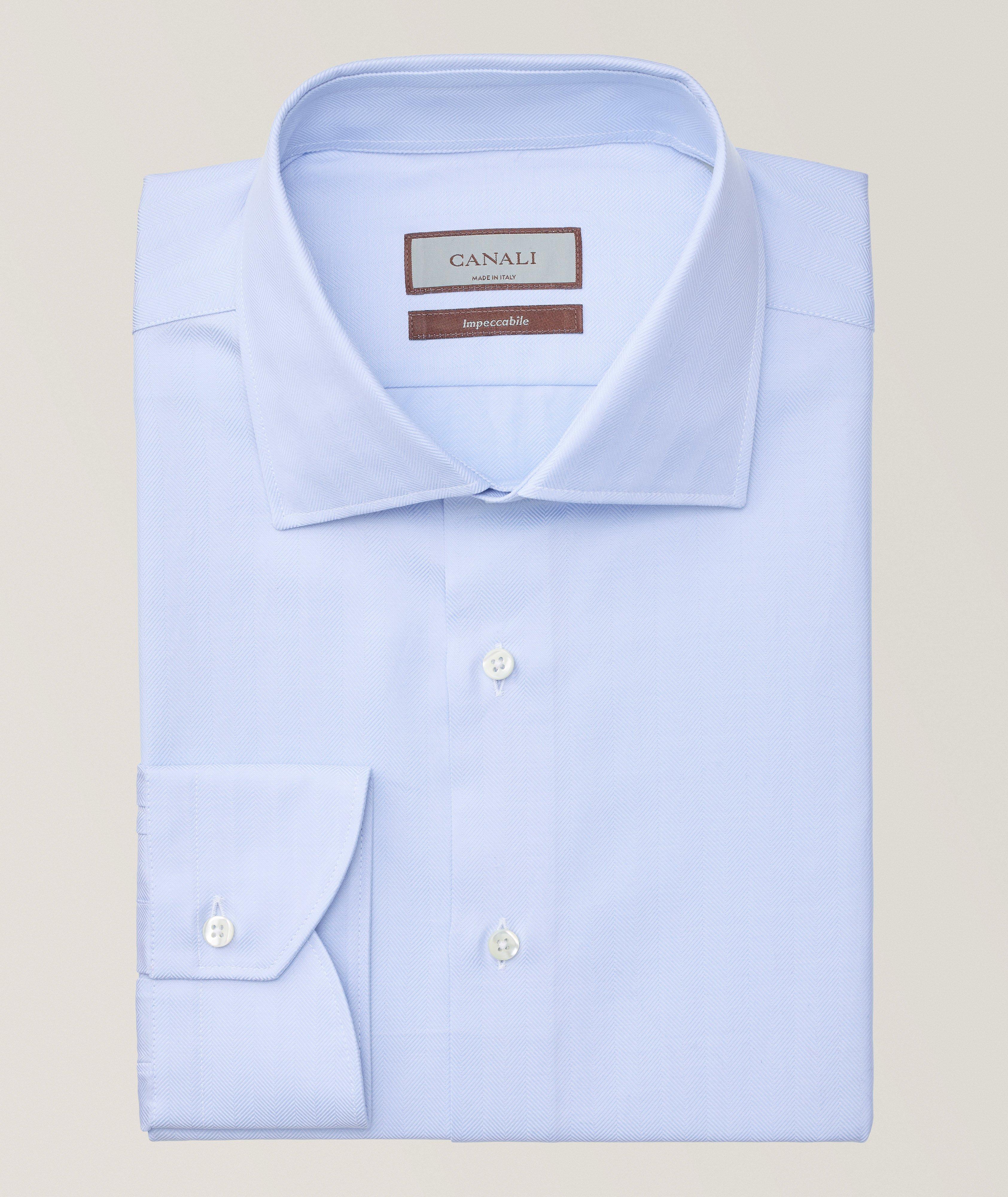 Impeccabile Herringbone Stripe Dress Shirt image 0