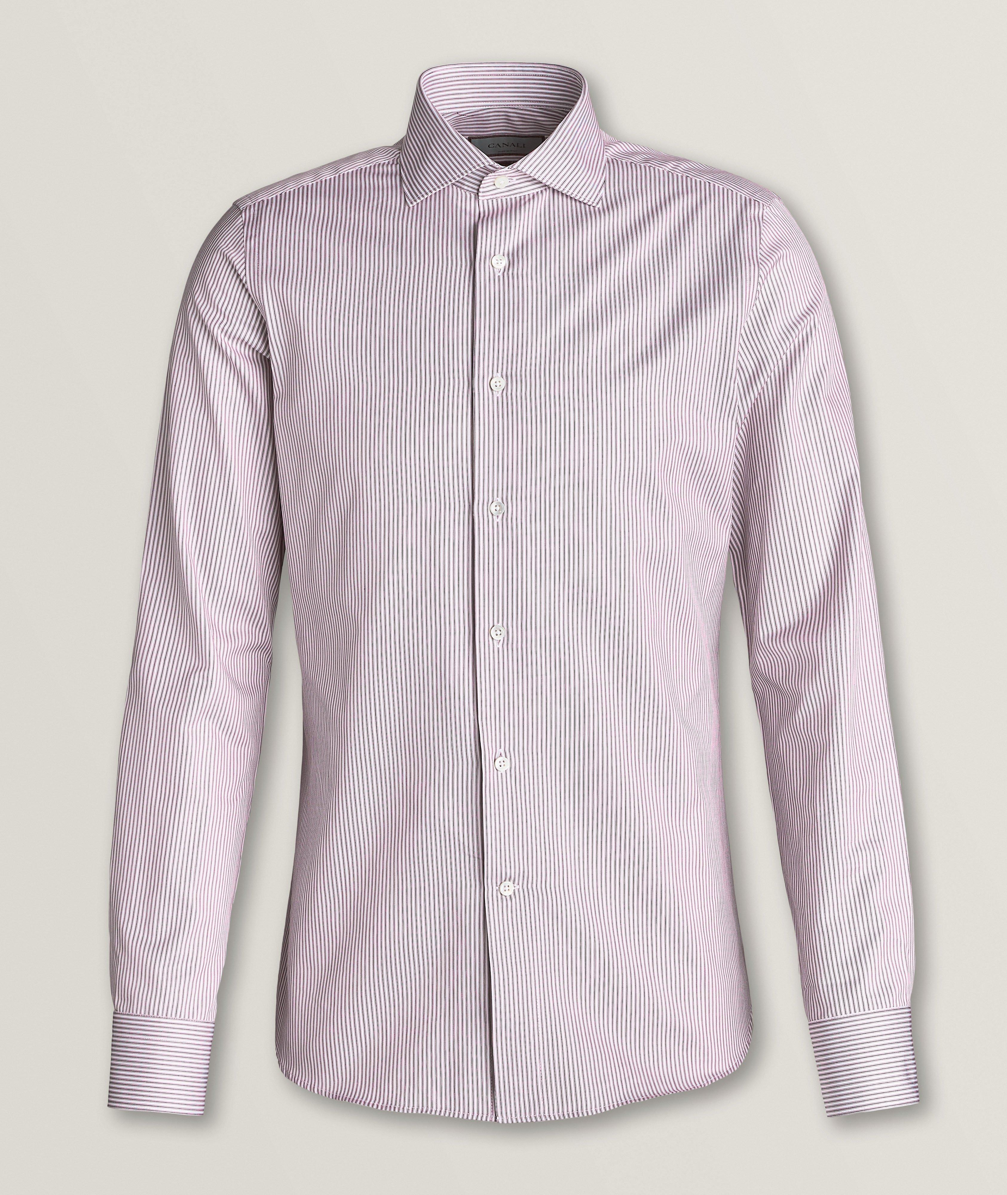 Canali Chemise Décontractée À Fines Rayures De Coupe Impeccable En Violet , Taille Homme 17