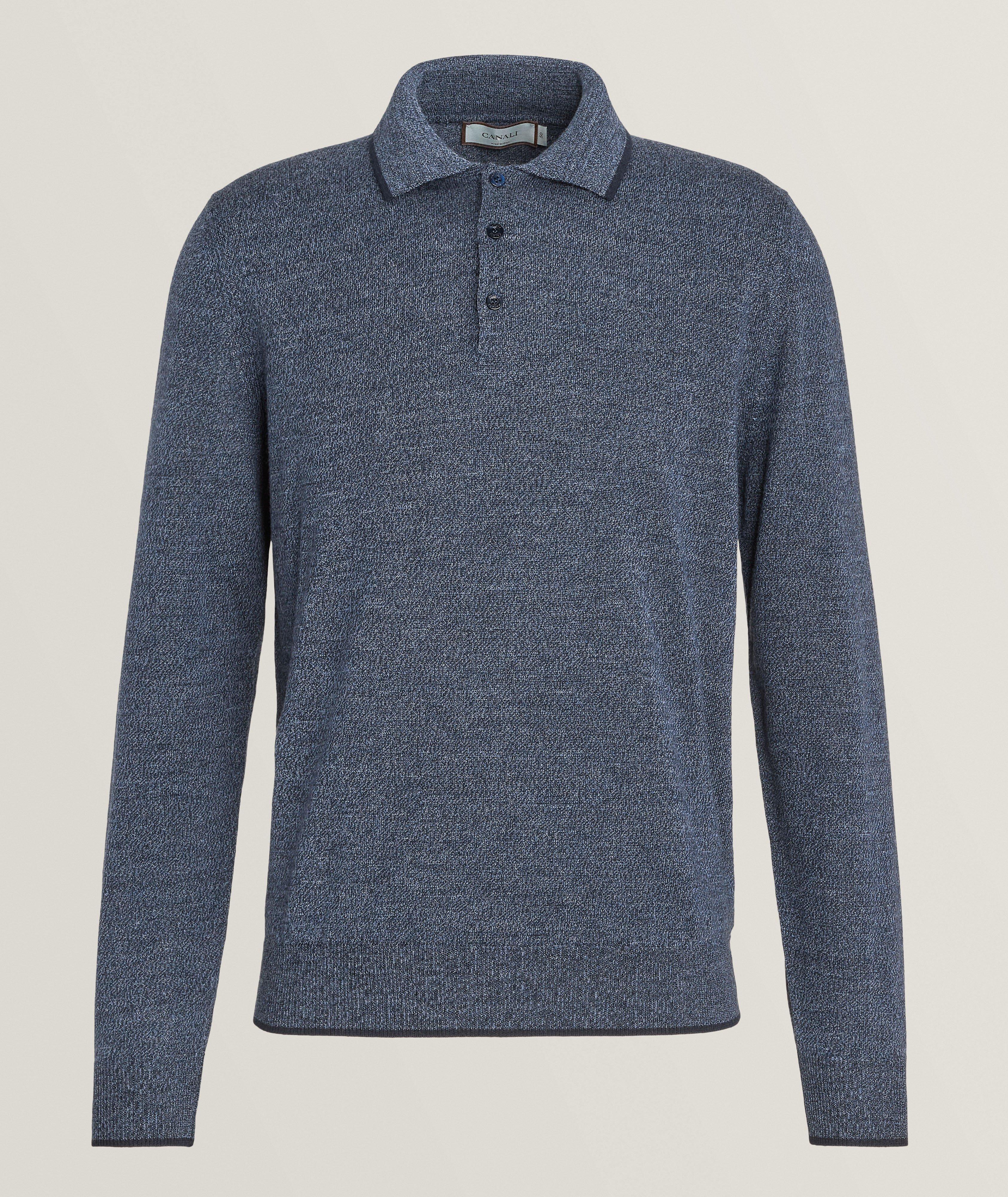 Canali Polo En Laine Mérinos À Manches Longues En Bleu , Taille Homme Moyen