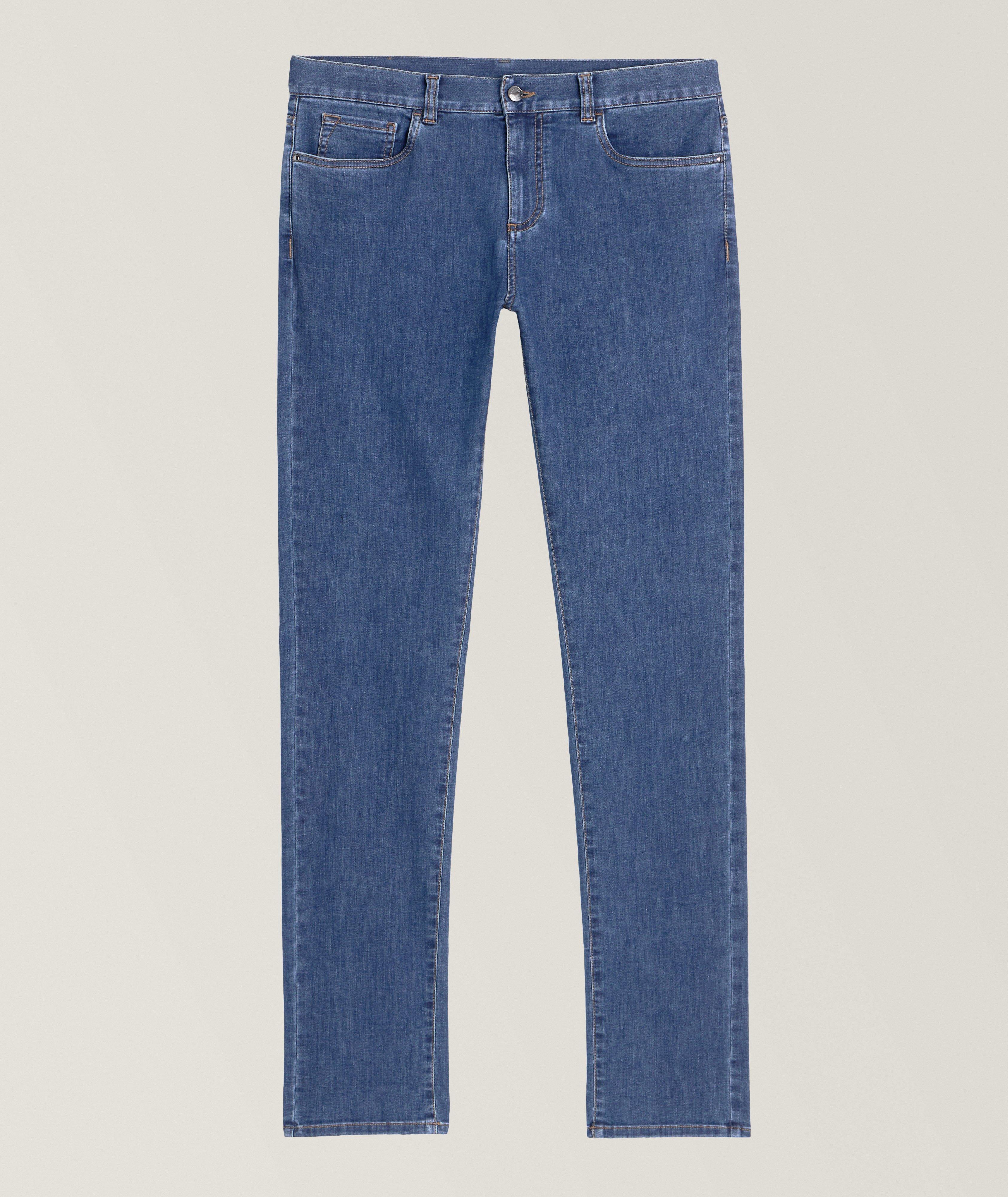 Stretch-Cotton Contrast Stitch Denim Jeans image 0