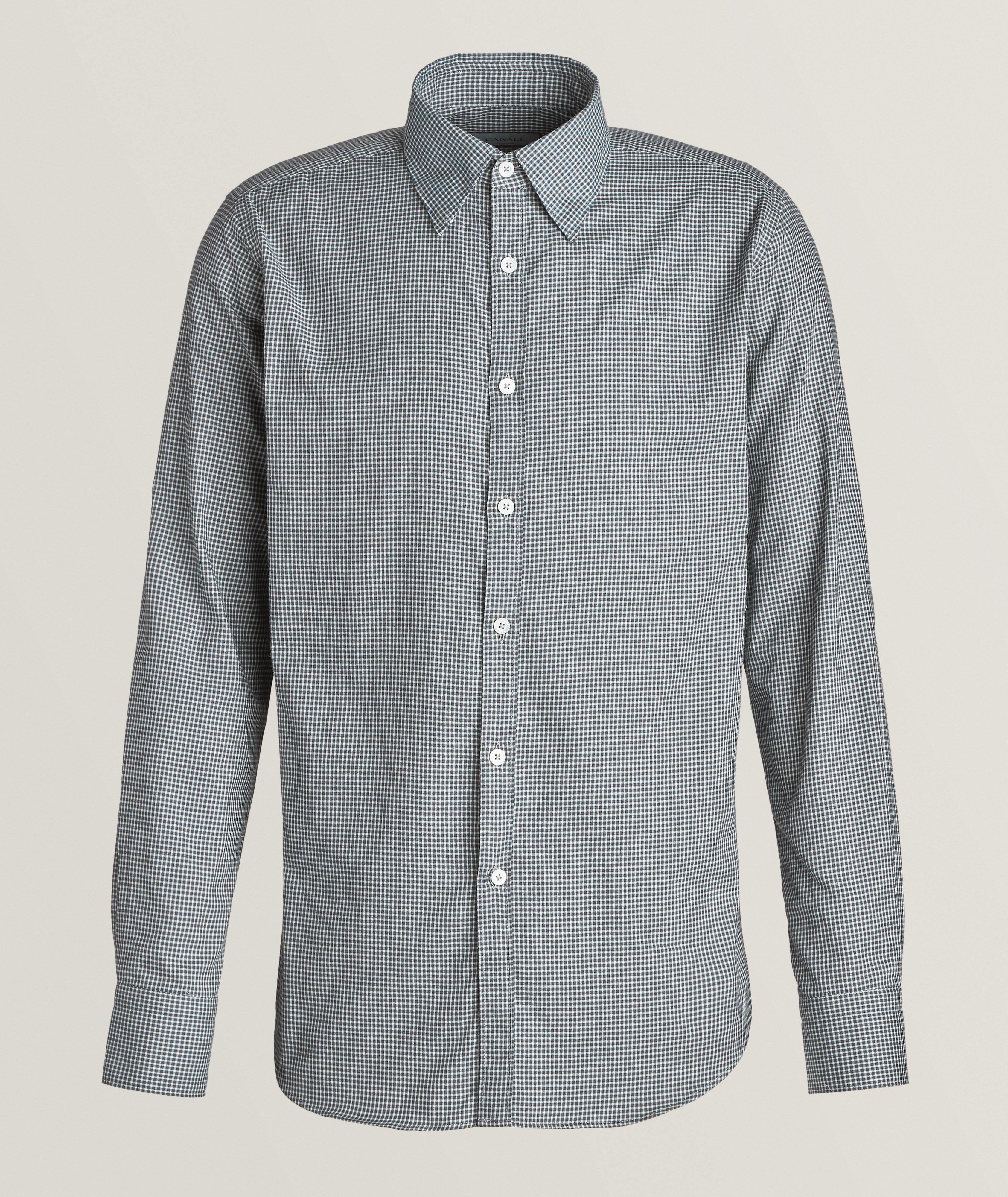 Canali Chemise Décontractée En Coton À Petit Motif Quadrillé En Gris , Taille Homme Moyen