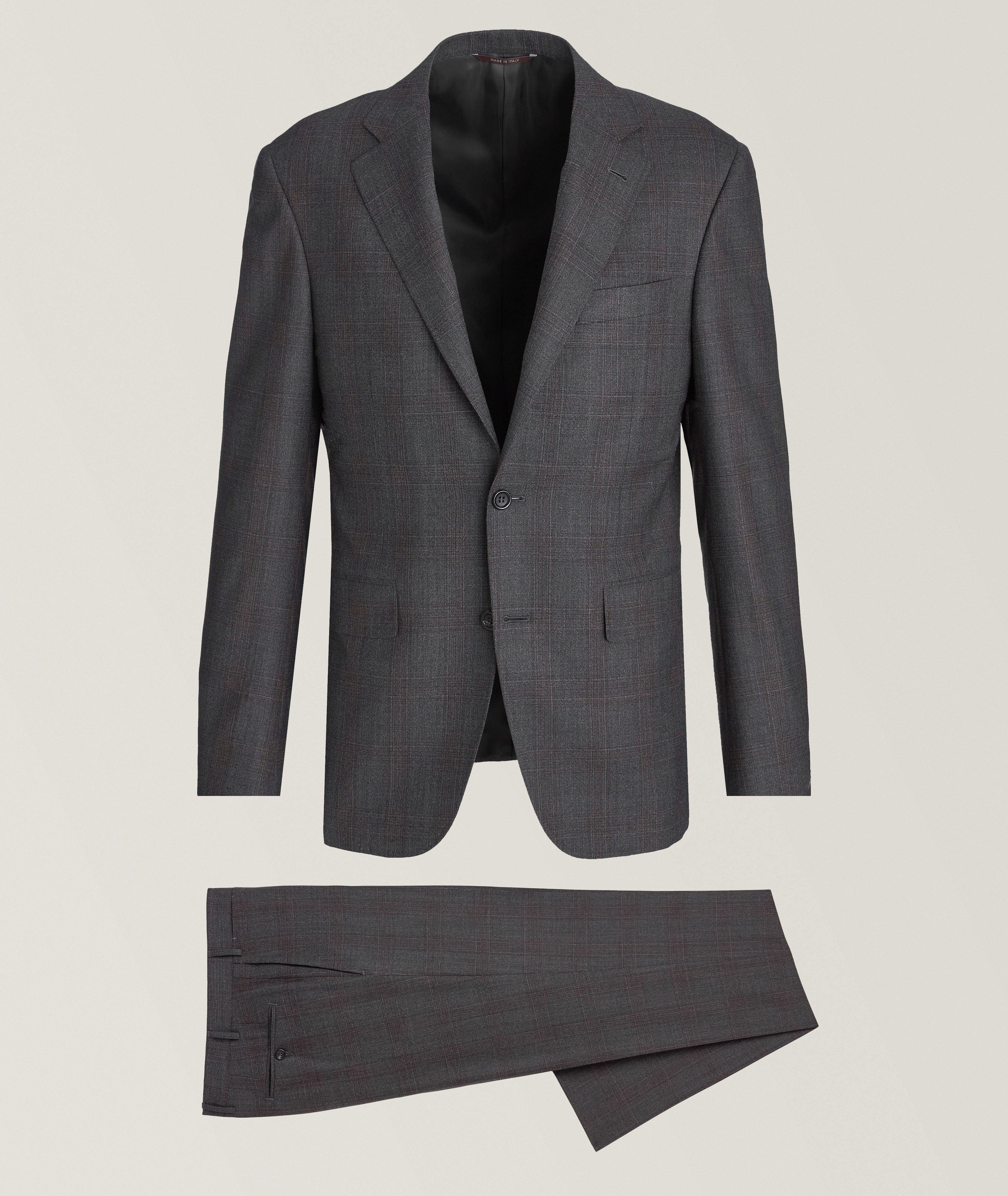 Canali Complet Kei En Laine Extensible À Motif Quadrillé En Gris , Taille Homme 48