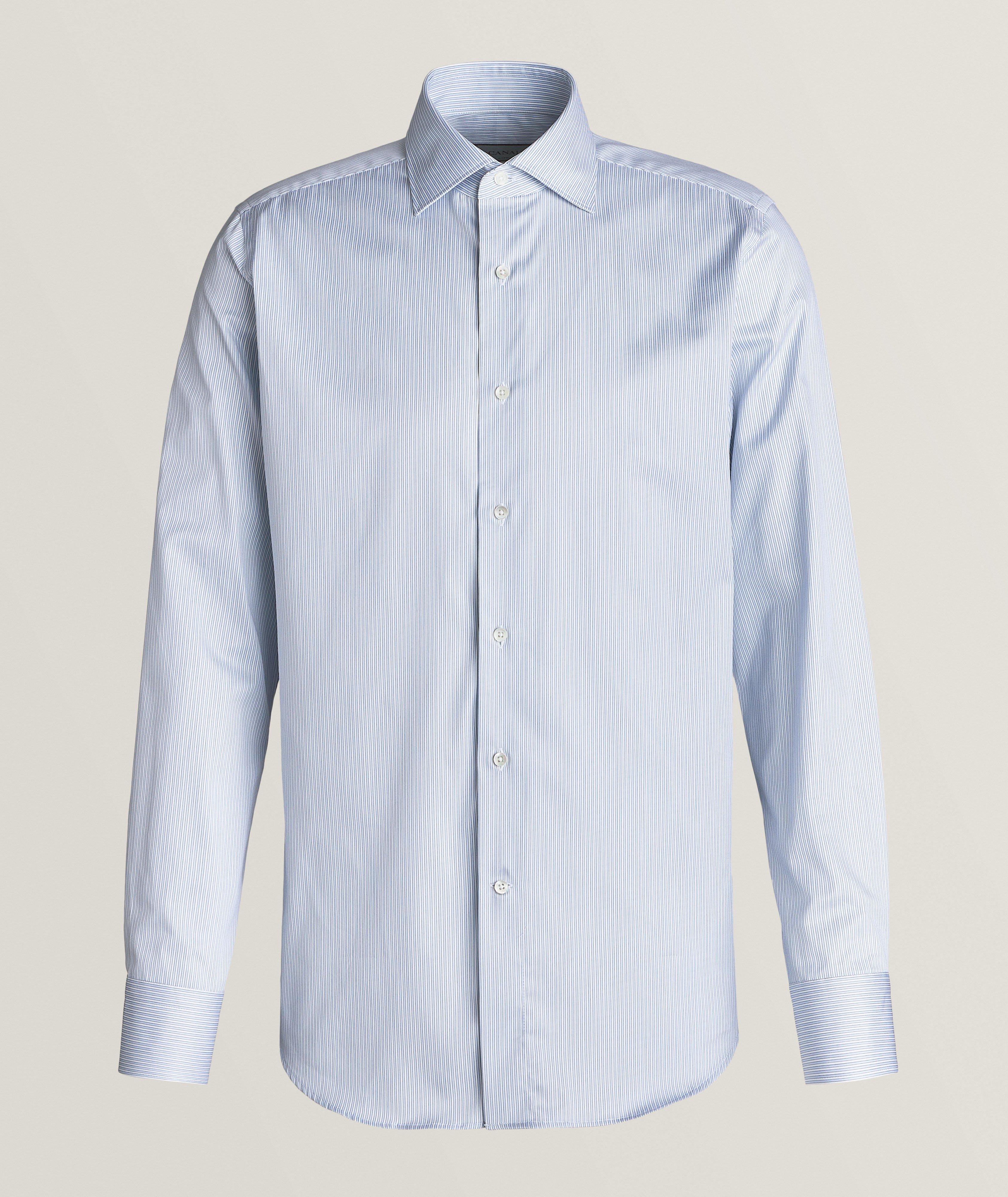 Canali Chemise Décontractée À Fines Rayures De Coupe Impeccable En Bleu , Taille Homme 18.5